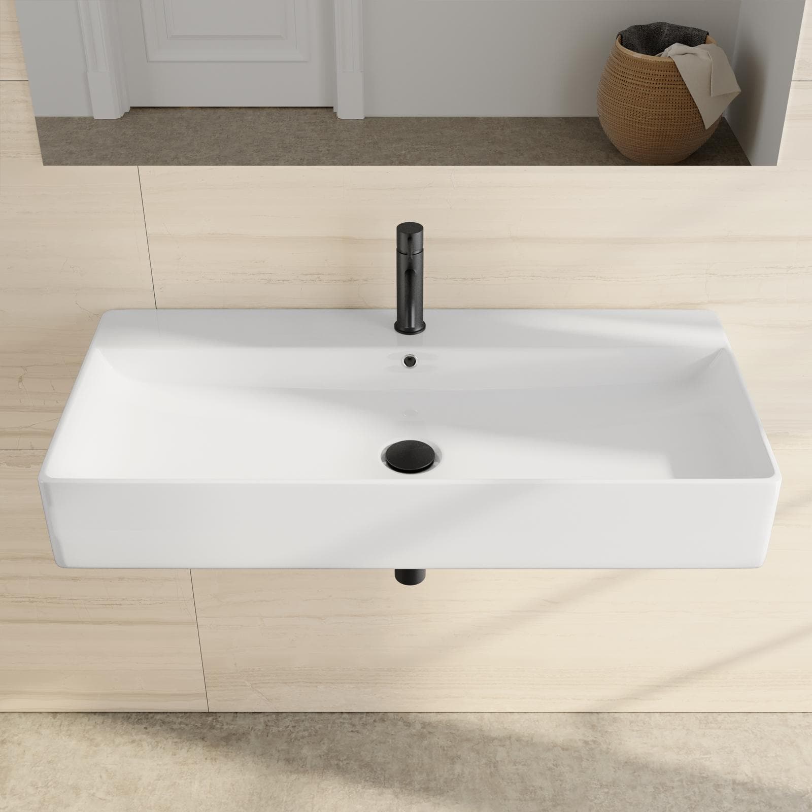 Lavabo d'appoggio 90x42 cm monoforo in ceramica bianco - Braies