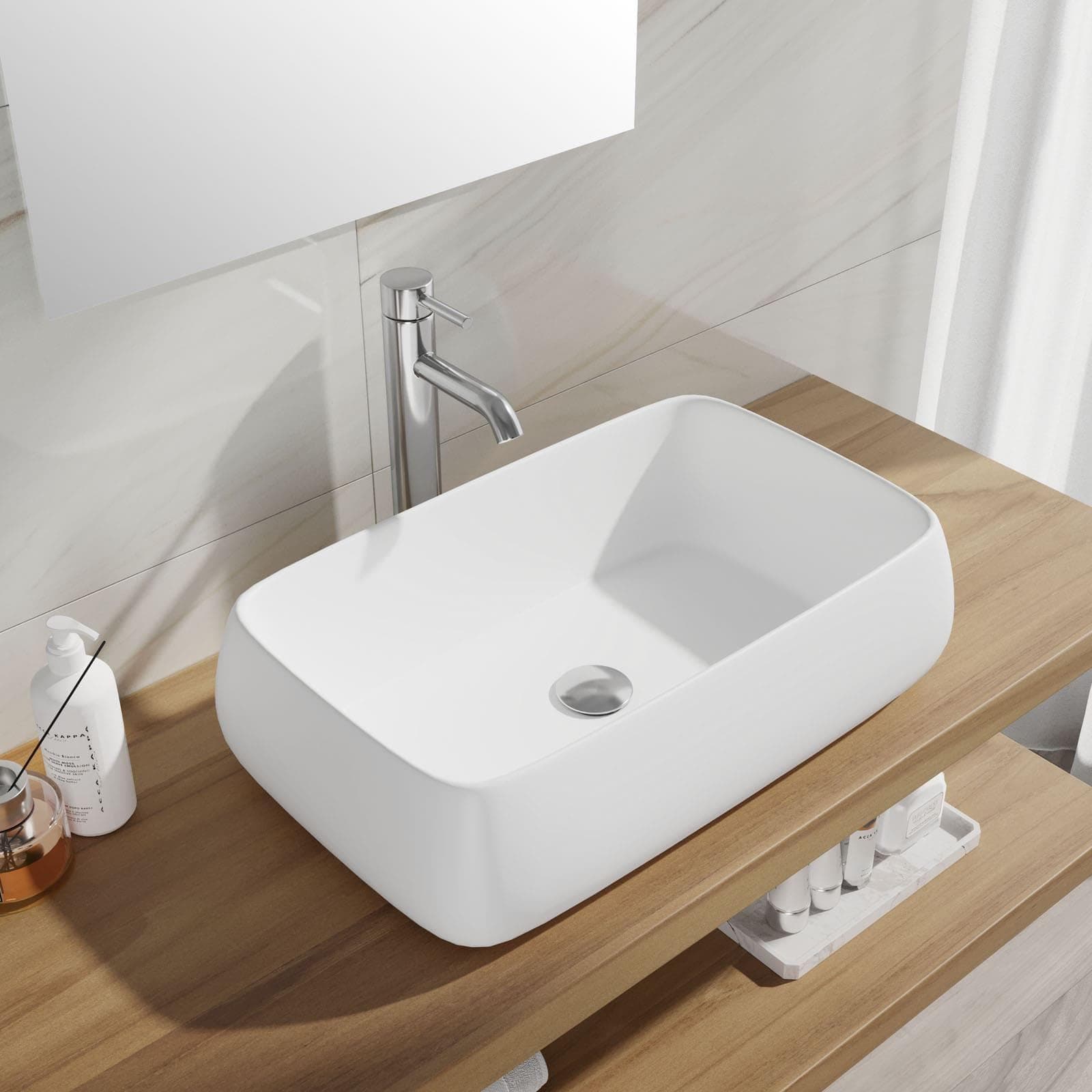 Lavabo d'appoggio a bacinella 62x42 cm design moderno ceramica opaca