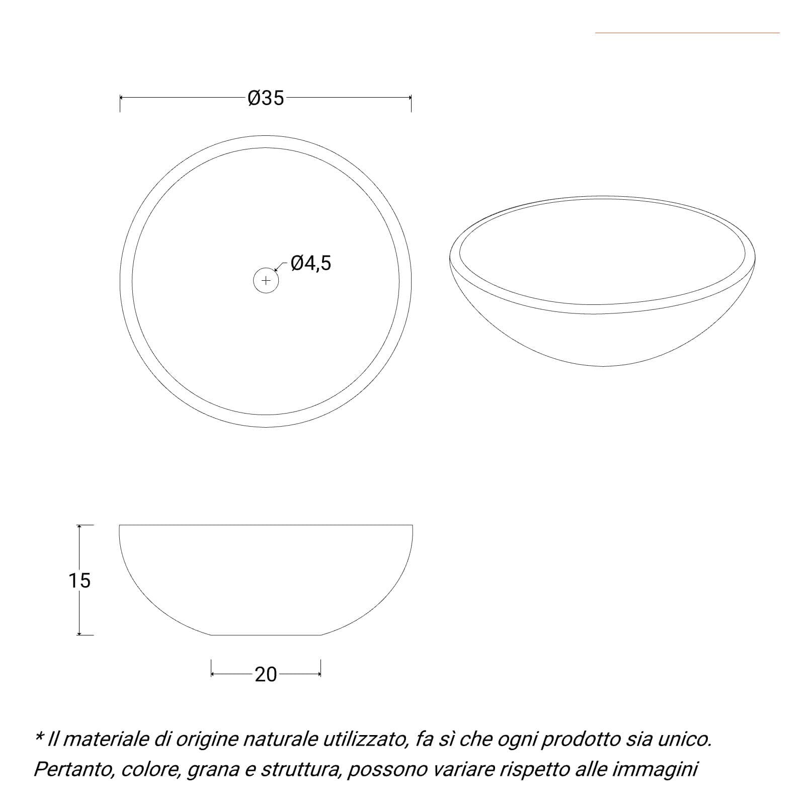 Lavabo da appoggio 35 cm in marmo levigato crema - Artizan