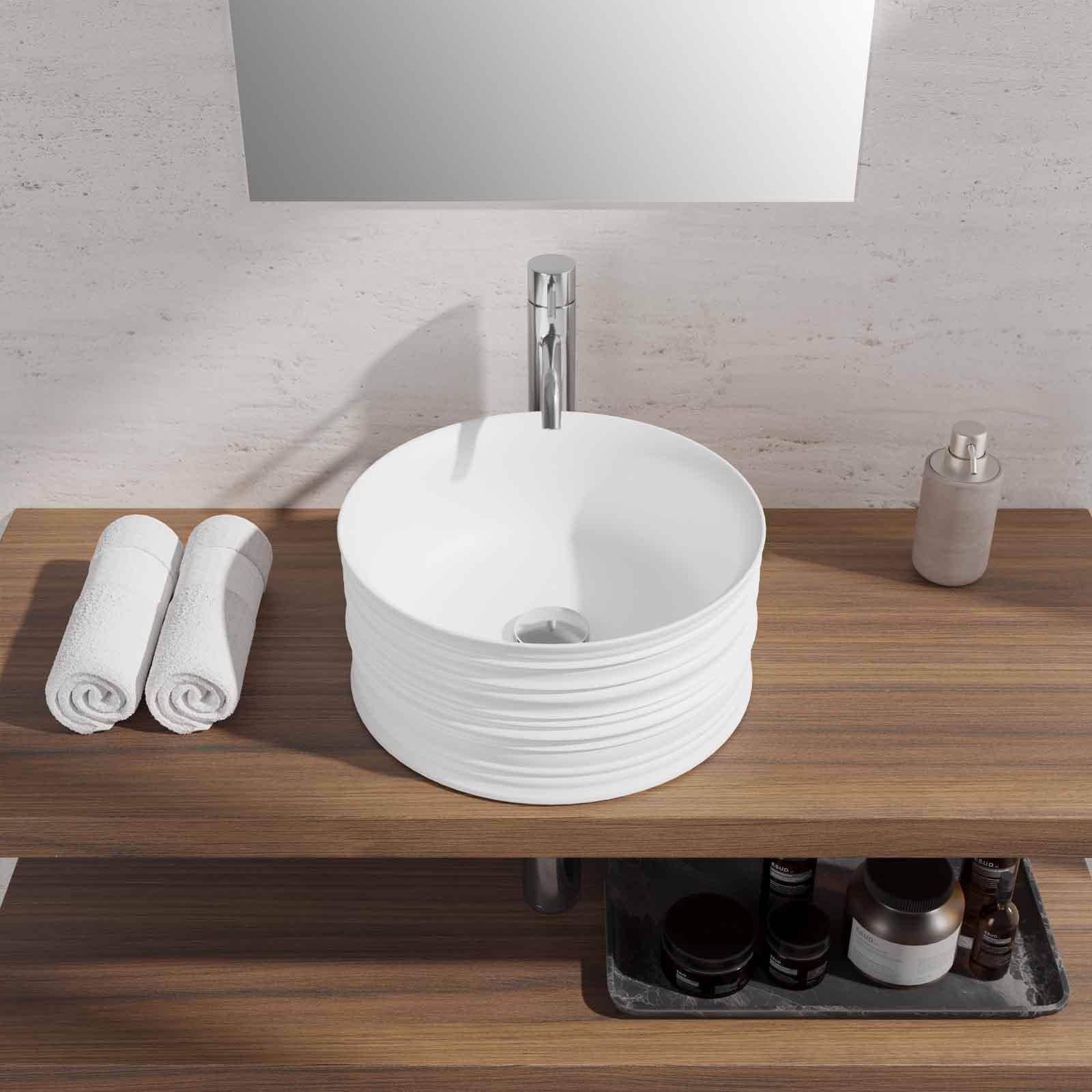 Lavabo d'appoggio circolare da 40 cm bianco opaco
