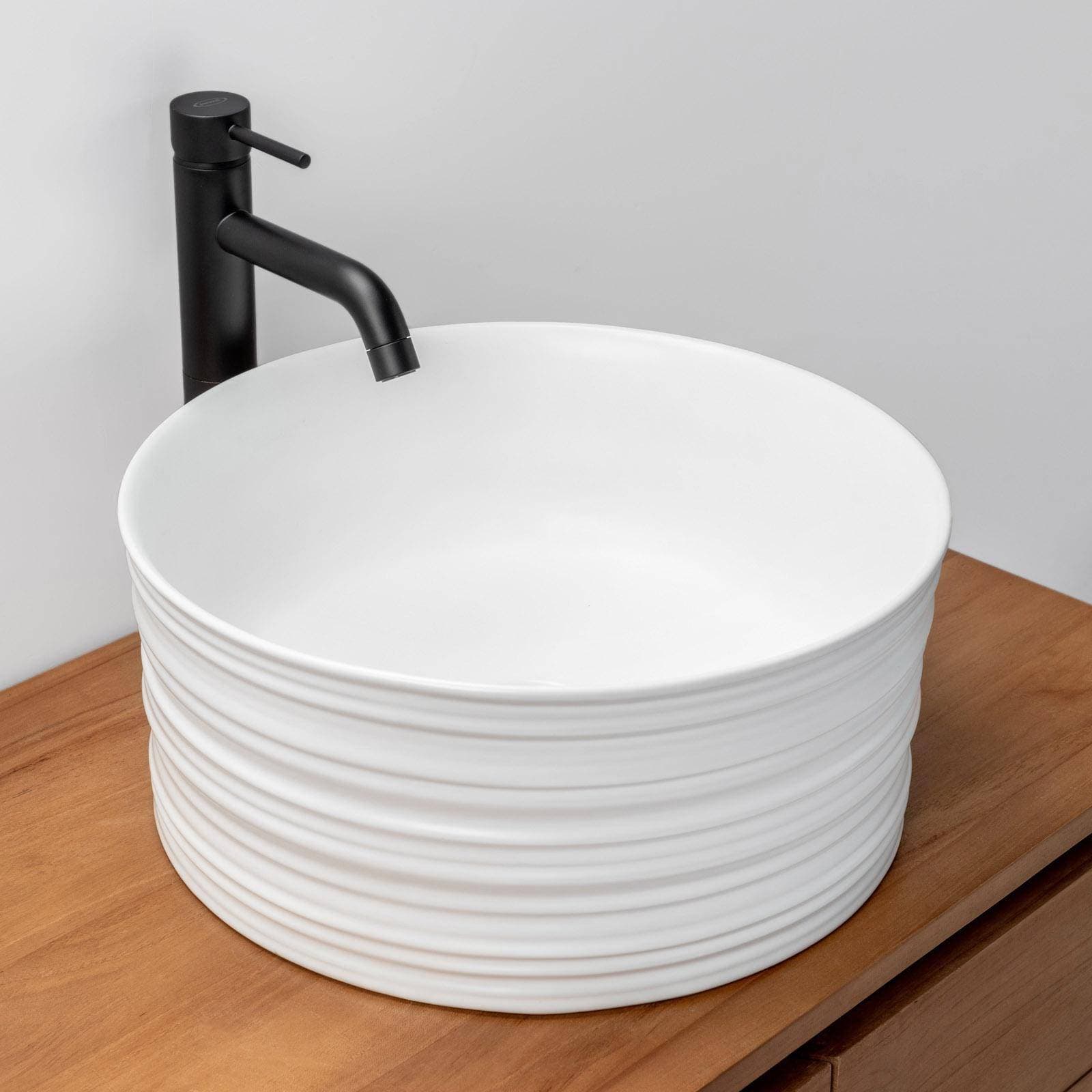 Lavabo d'appoggio circolare da 40 cm bianco opaco