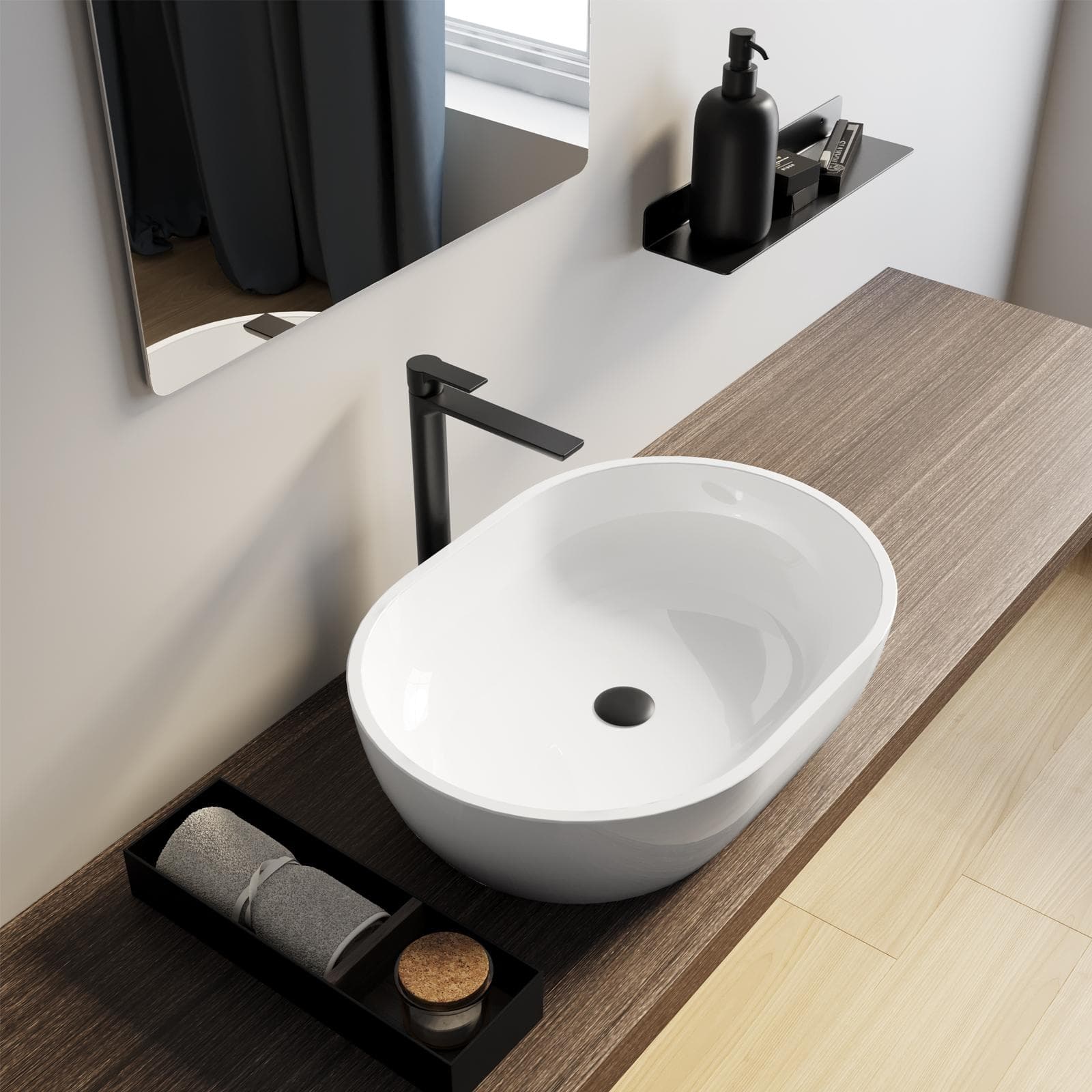 Lavabo d'appoggio con bordo slim 59x41 cm in ceramica bianco