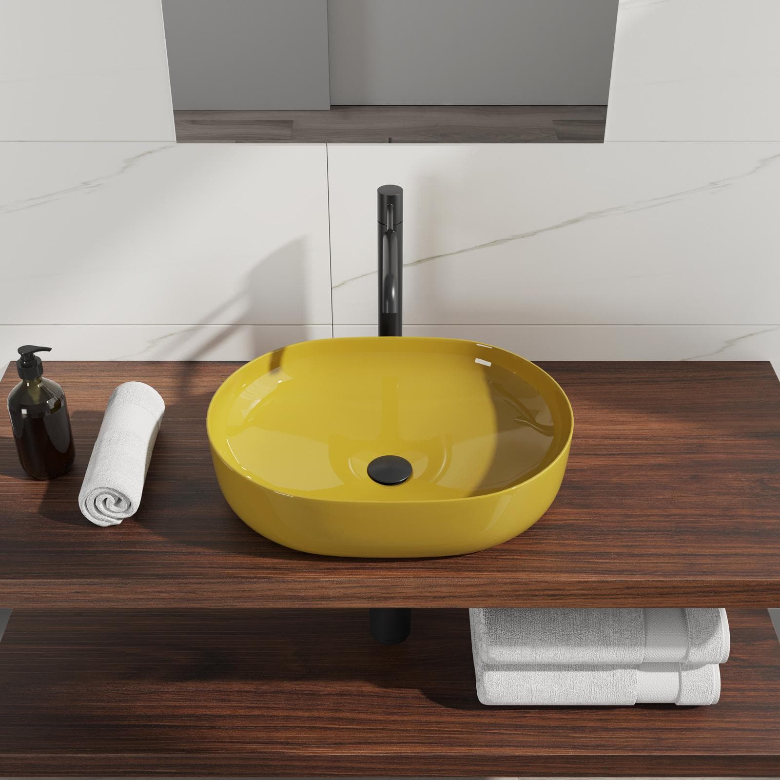 Lavabo d'appoggio ovale in ceramica 60x42 cm giallo senape lucido - Cloe