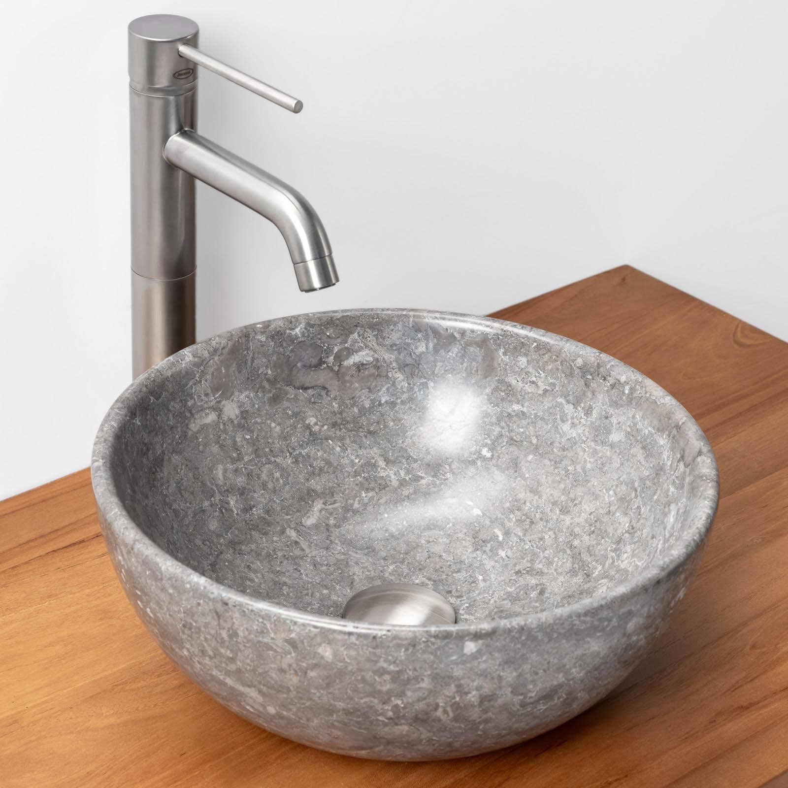 Lavabo da appoggio 35 cm in marmo levigato grigio chiaro - Artizan