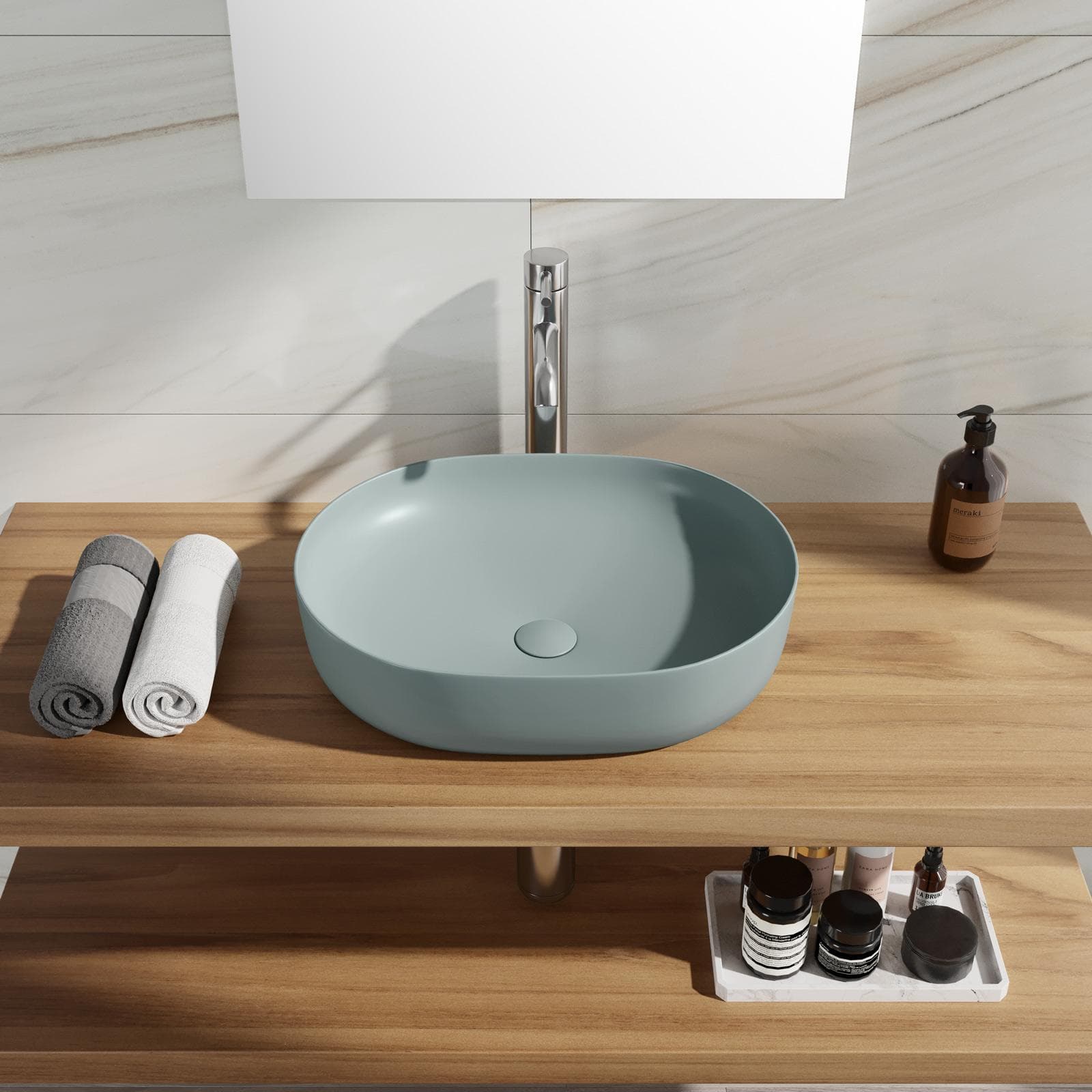 Lavabo d'appoggio slim in ceramica 49x35 cm carta da zucchero - Cloe