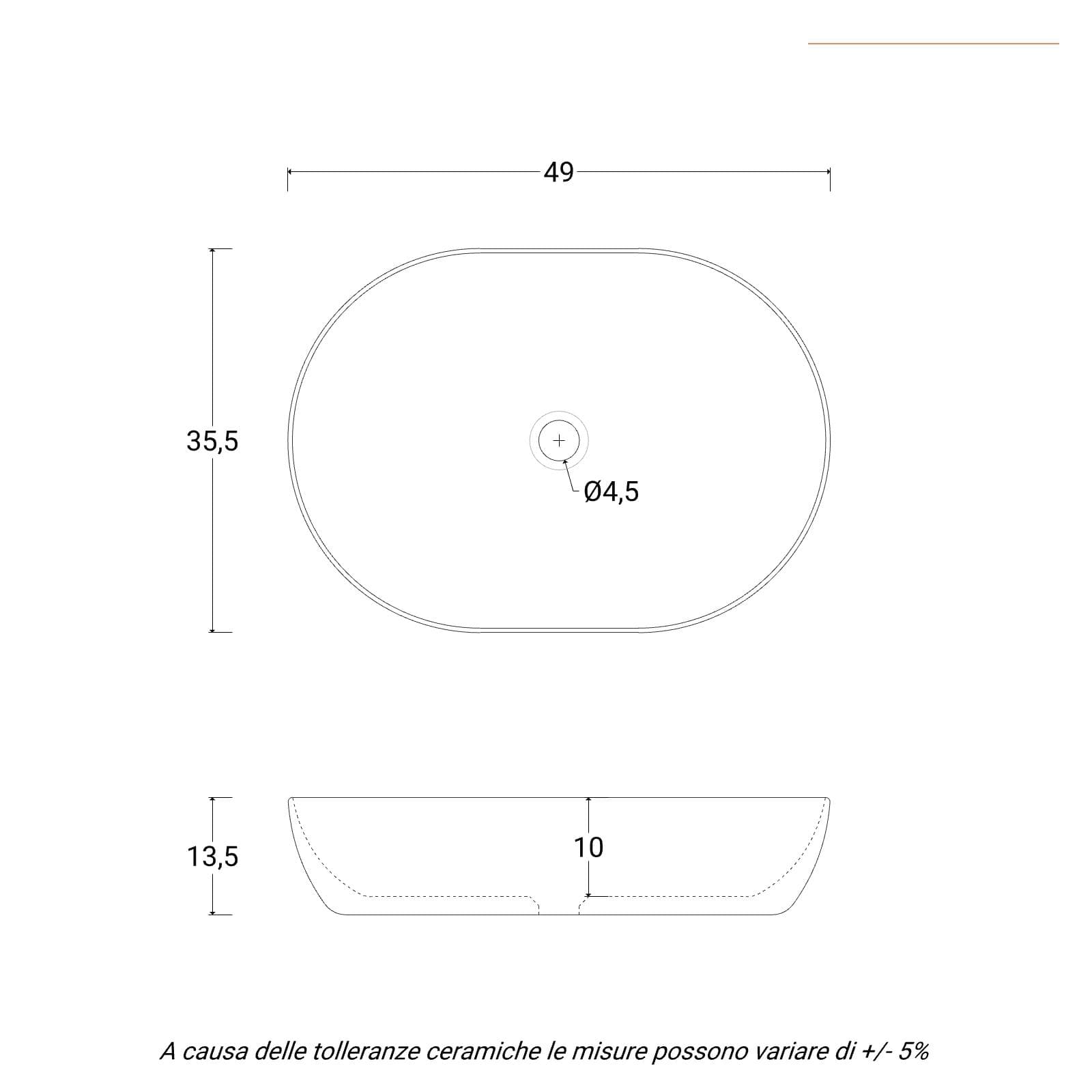 Lavabo d'appoggio slim in ceramica 49x35 cm carta da zucchero - Cloe