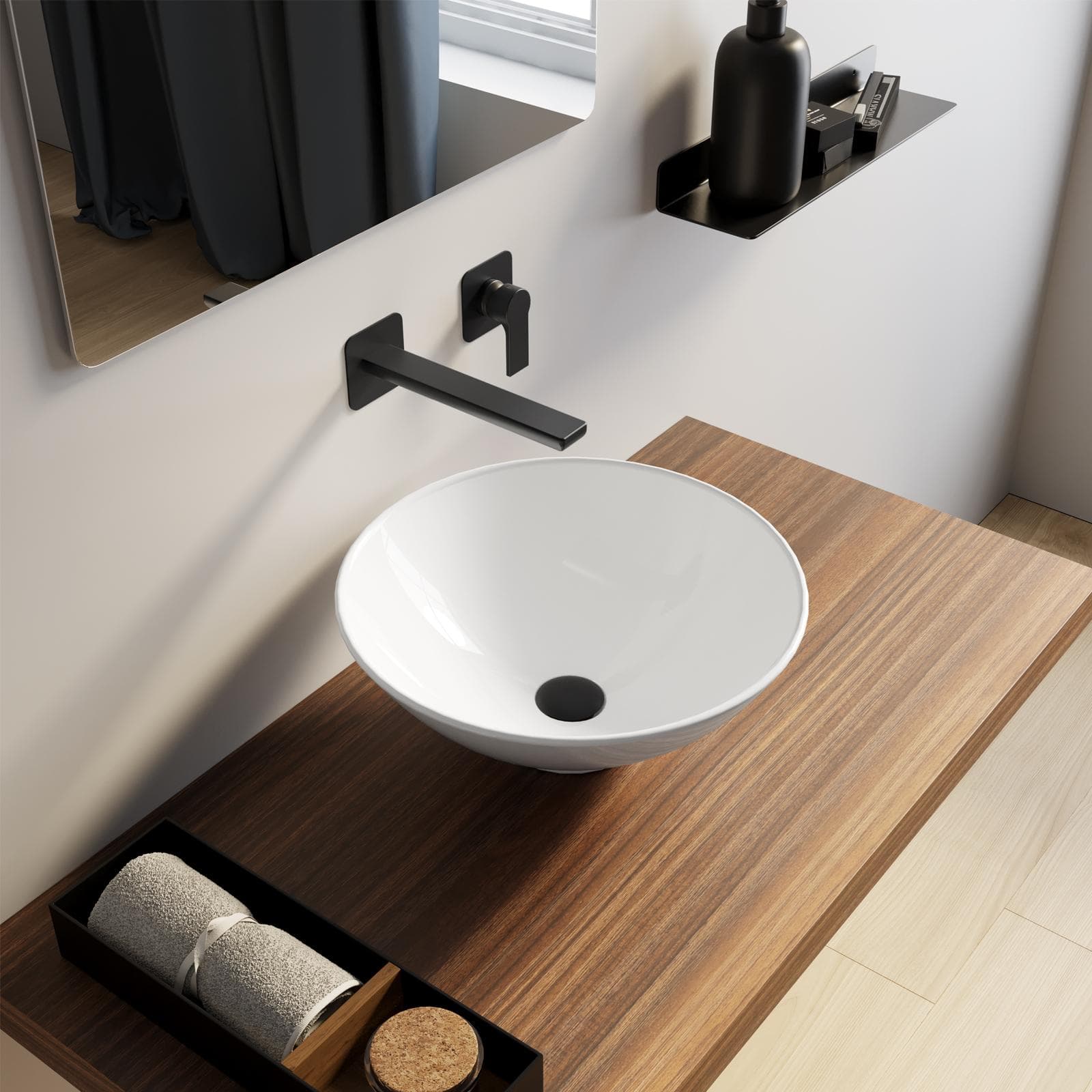 Lavabo d'appoggio tondo 40 cm in ceramica bianco lucido - Virage
