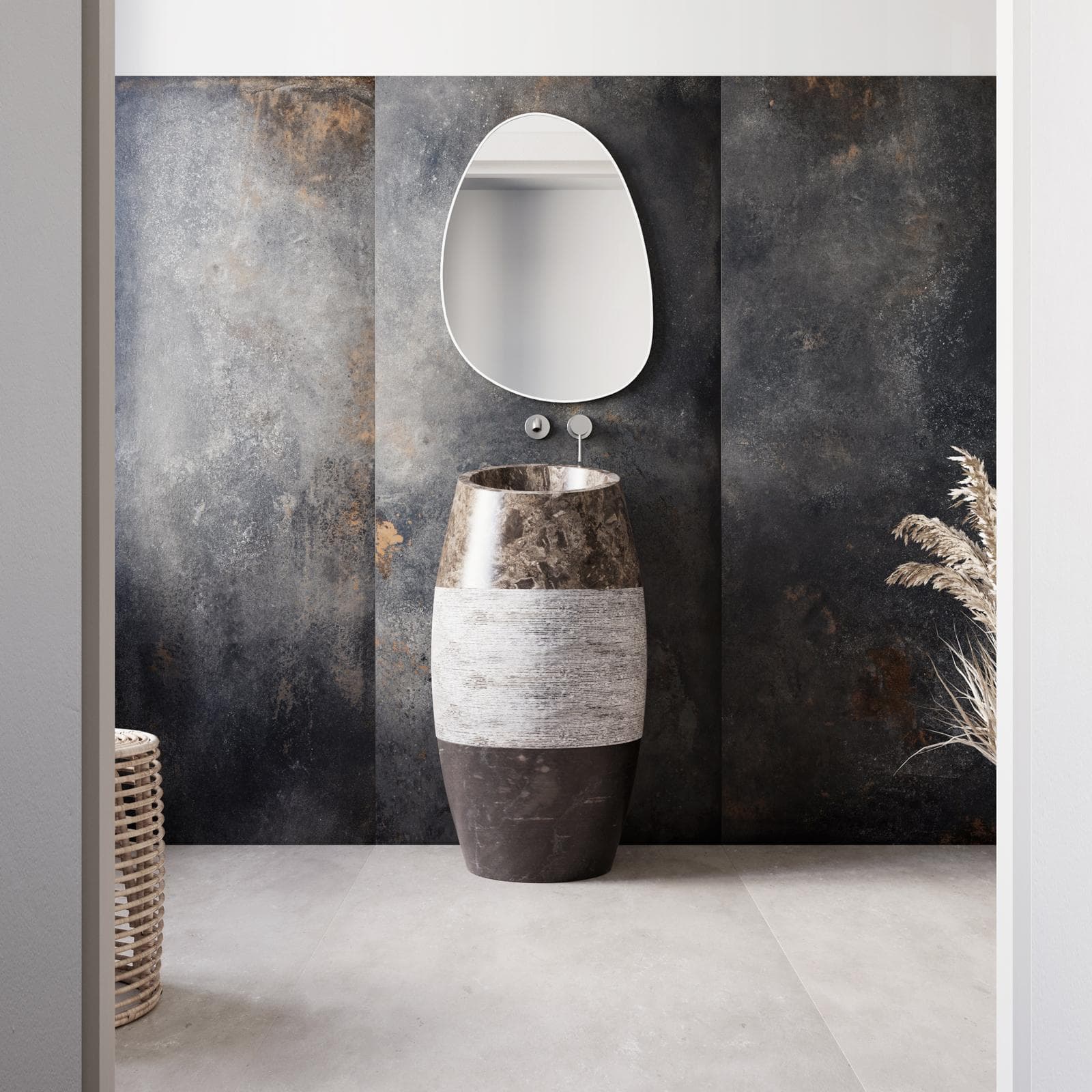 Lavabo freestanding 100h cm in marmo grigio - Artizan