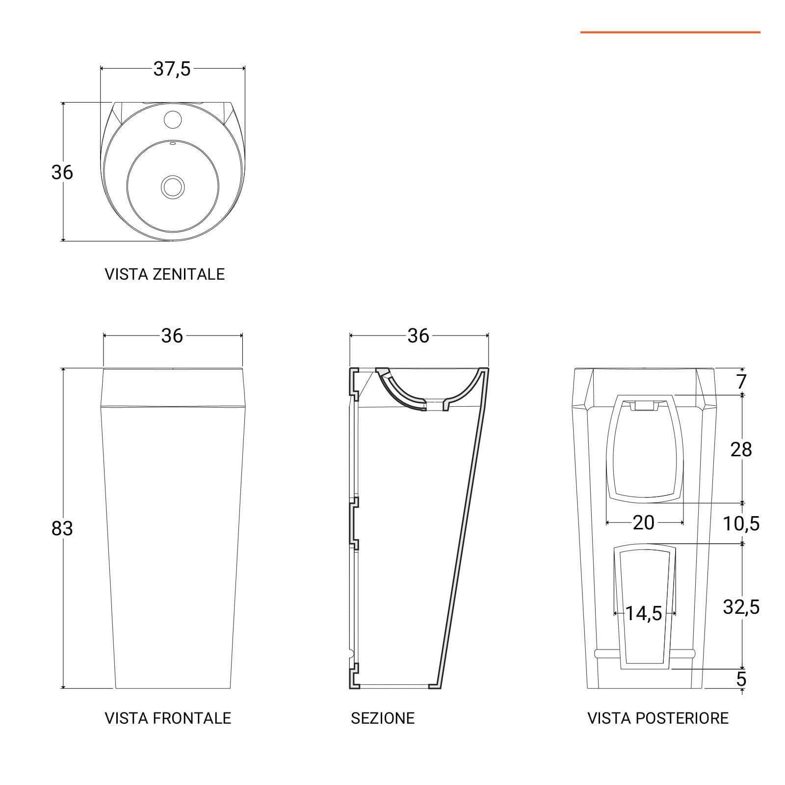 Lavabo freestanding Ø 37 cm in ceramica bianco salvaspazio - Elysium
