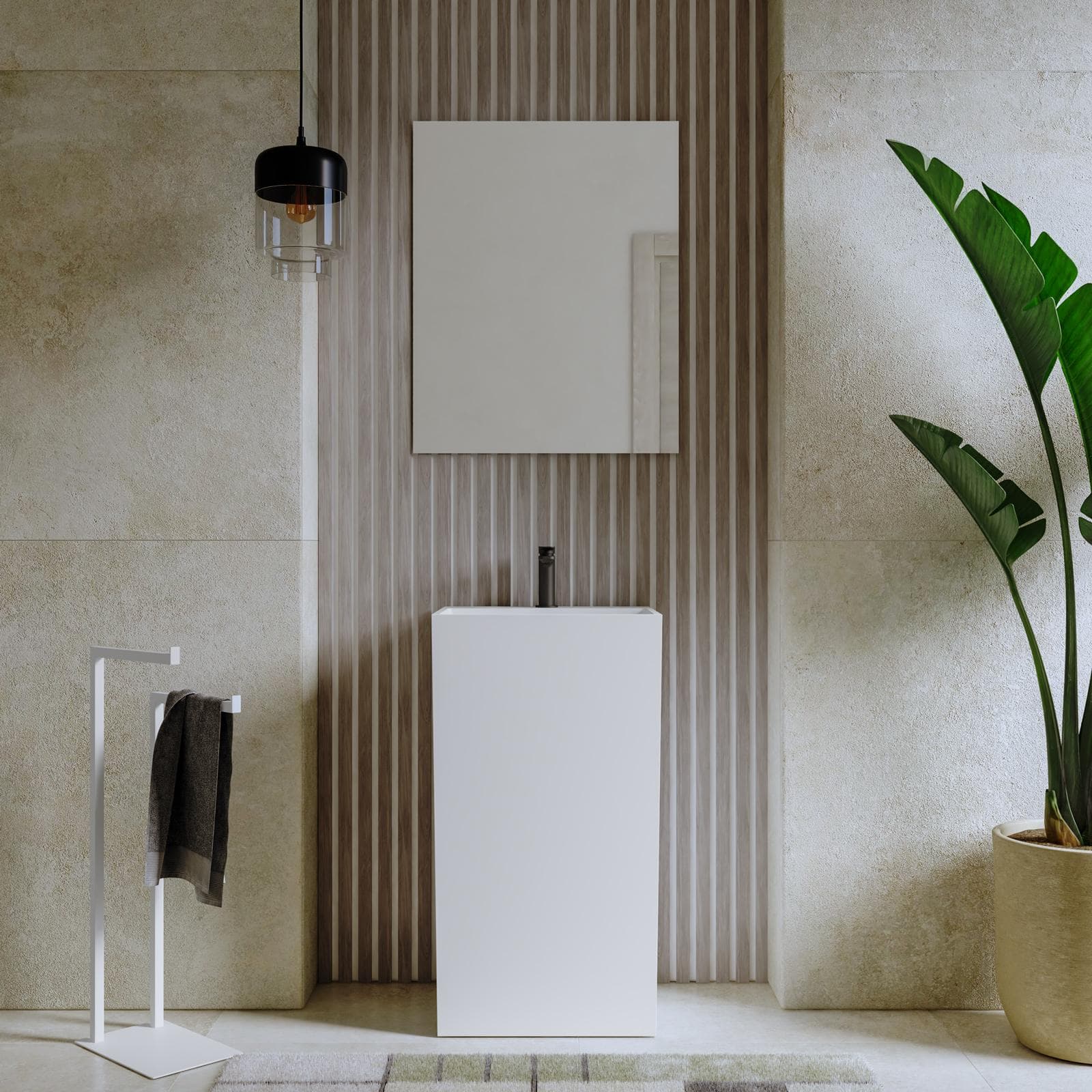 Lavabo freestanding 46x40x85 h cm in cemento bianco - Hamilton