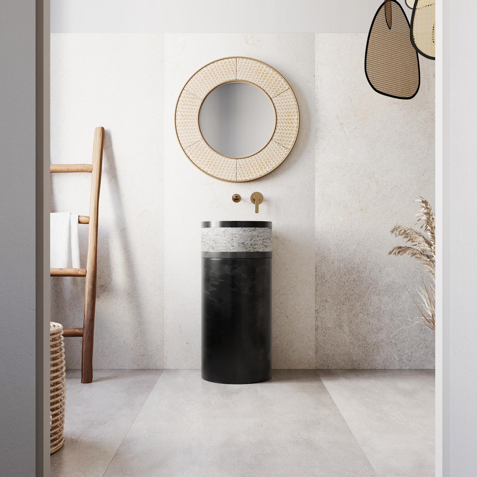 Lavabo freestanding 87h cm in marmo grigio - Artizan