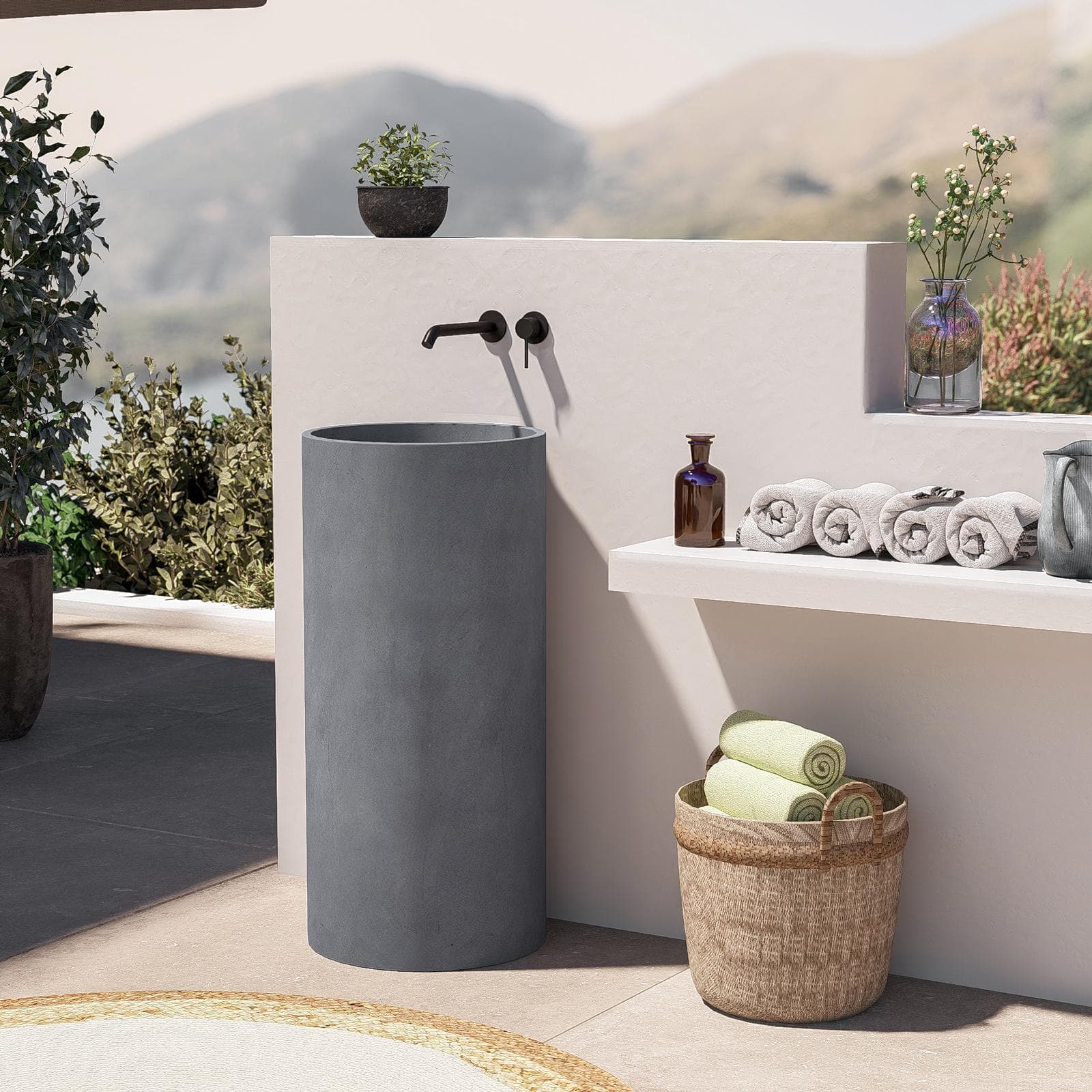 Lavabo freestanding da giardino 40x85h cm in cemento grigio - Hamilton
