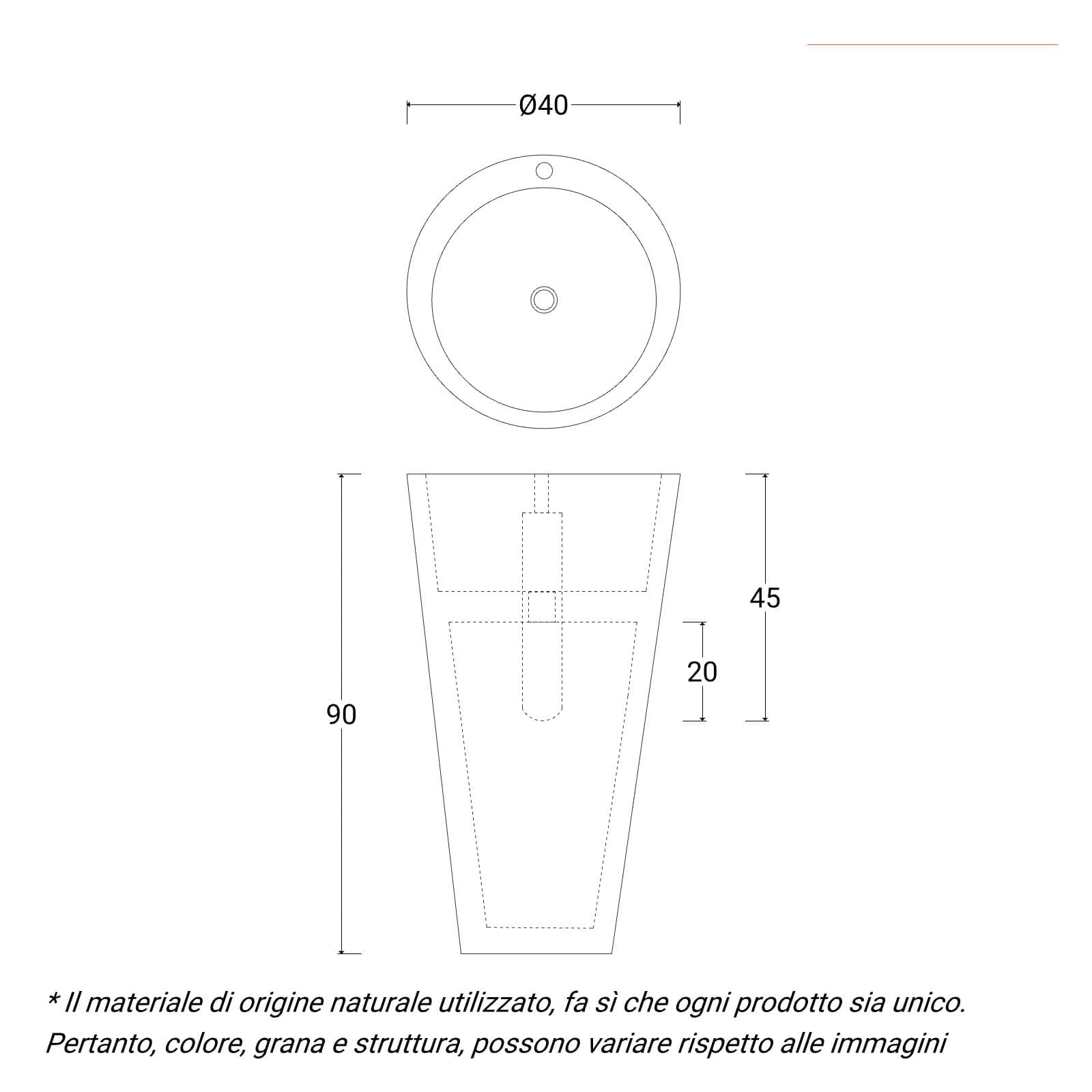 Lavabo freestanding da giardino 40x90 h cm in marmo nero - Artizan