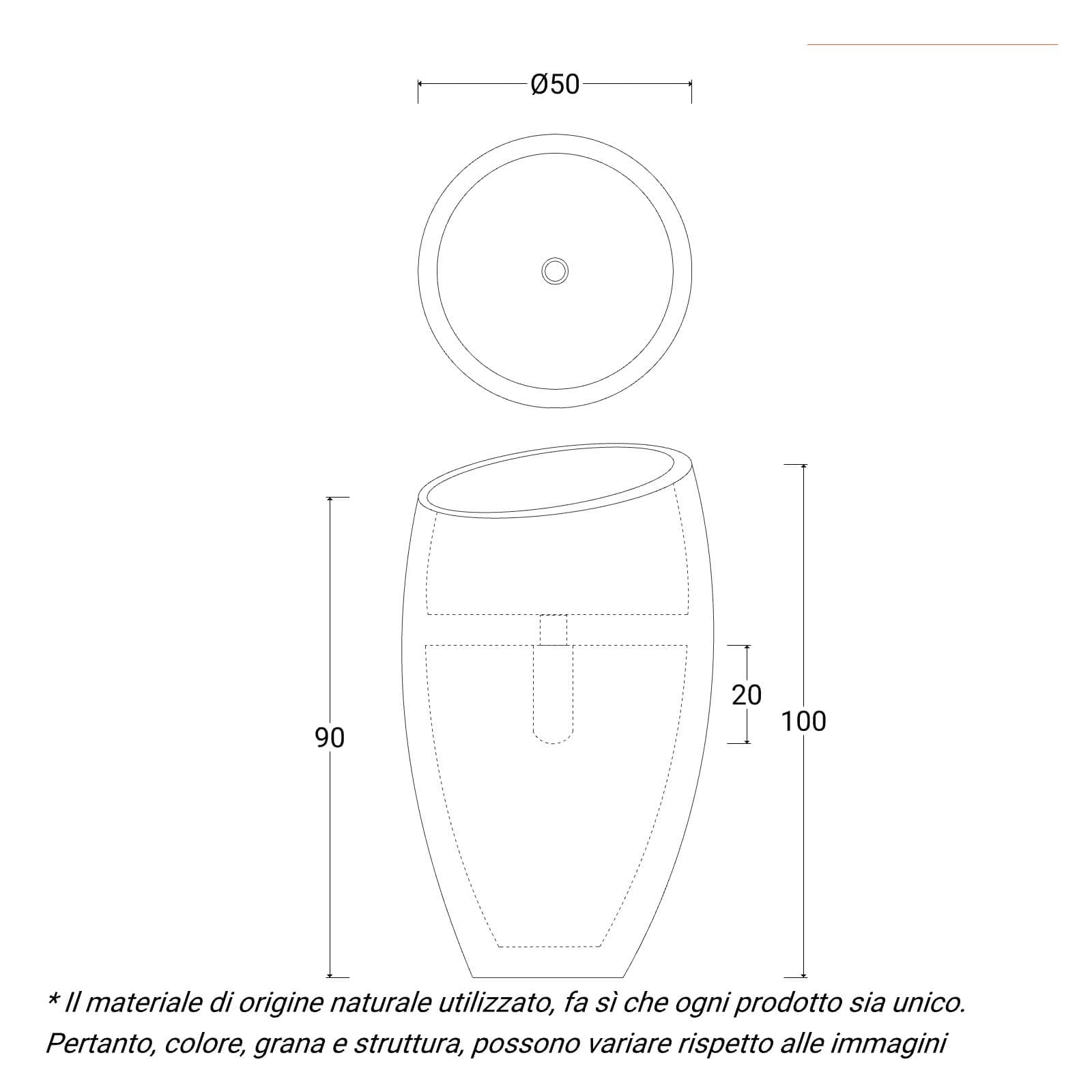 Lavabo freestanding da giardino 50x100 h cm in marmo nero - Artizan
