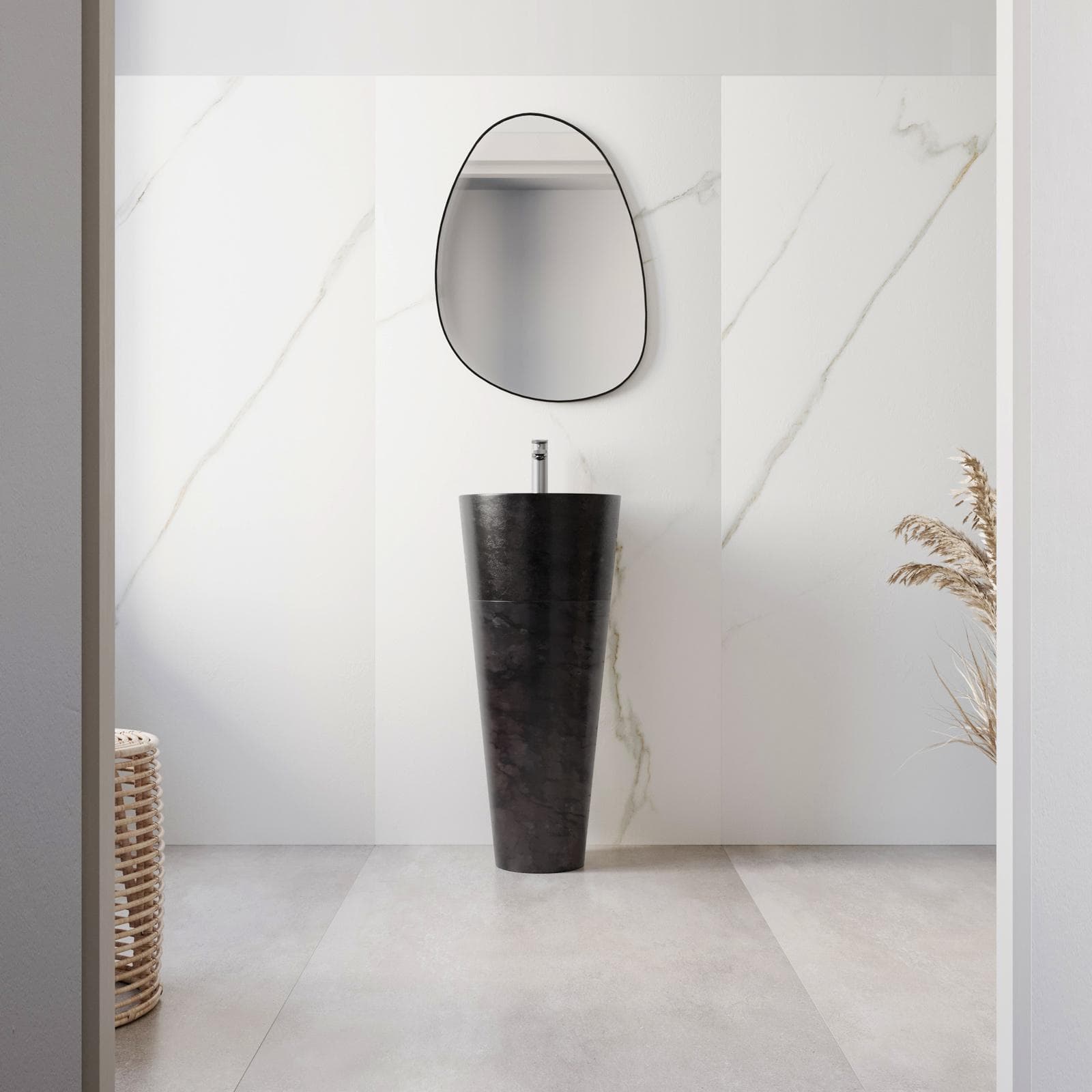 Lavabo freestanding monoforo 90h cm in marmo nero - Artizan