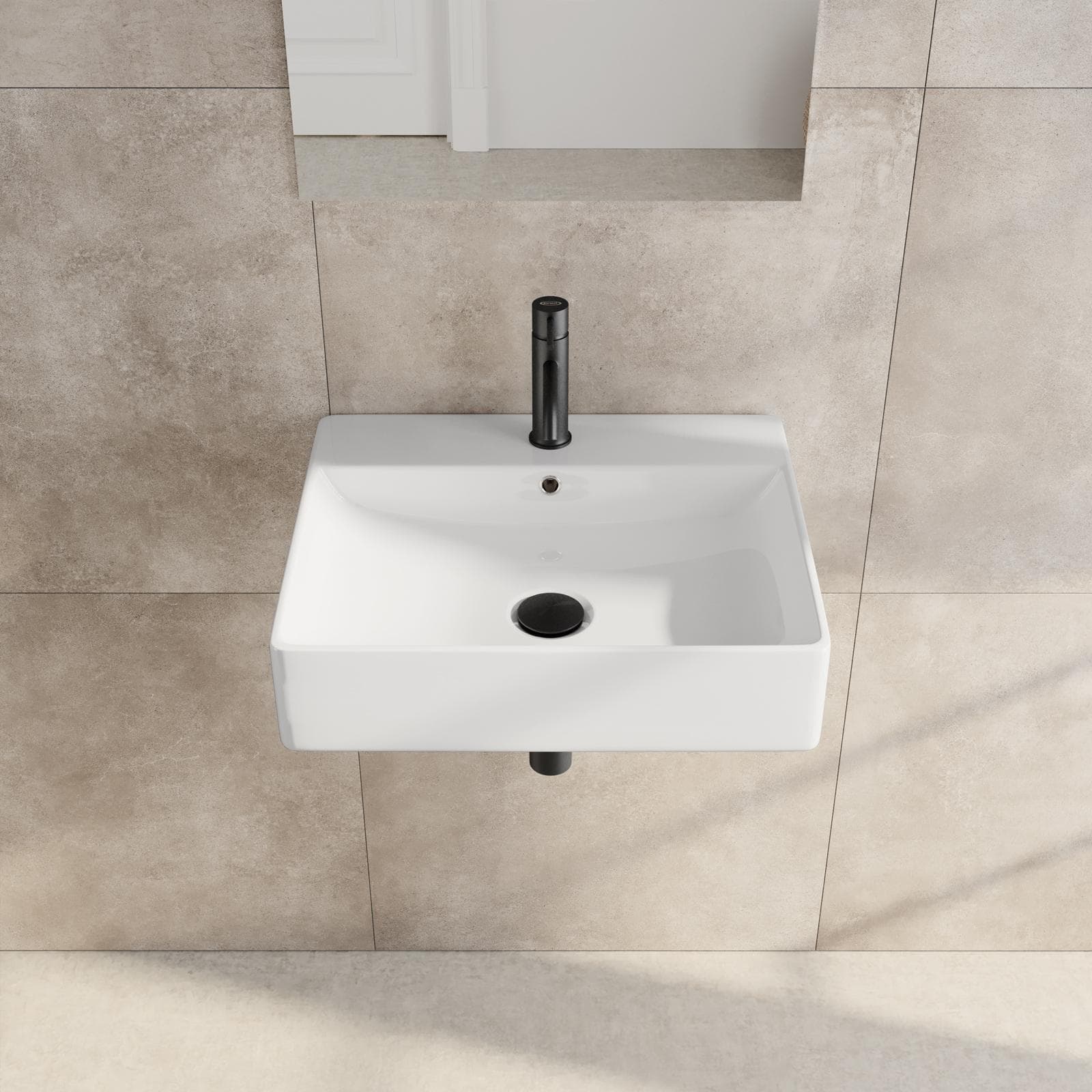 Lavabo monoforo 50 cm appoggio o sospeso in ceramica bianco - Braies