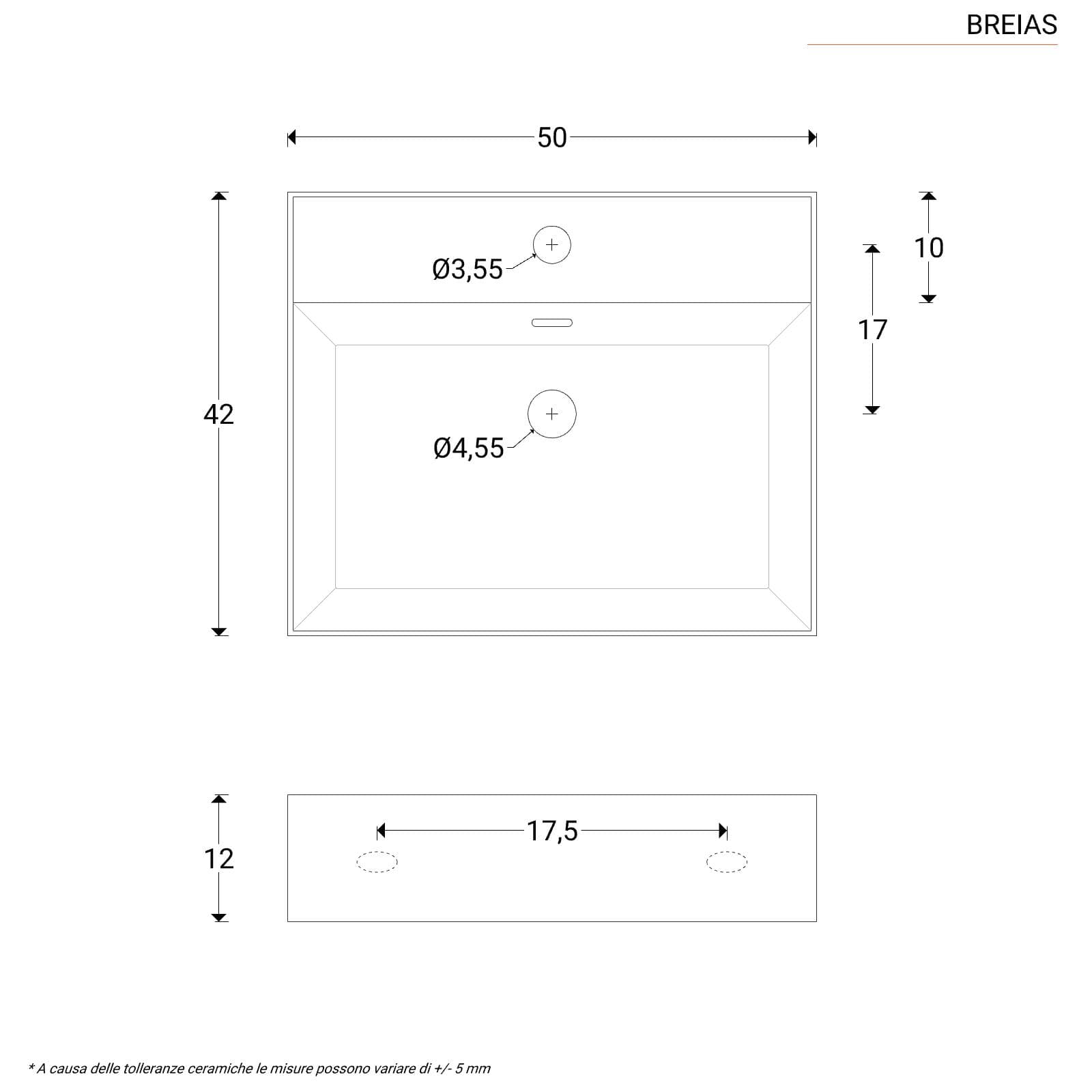 Lavabo monoforo 50 cm appoggio o sospeso in ceramica bianco - Braies