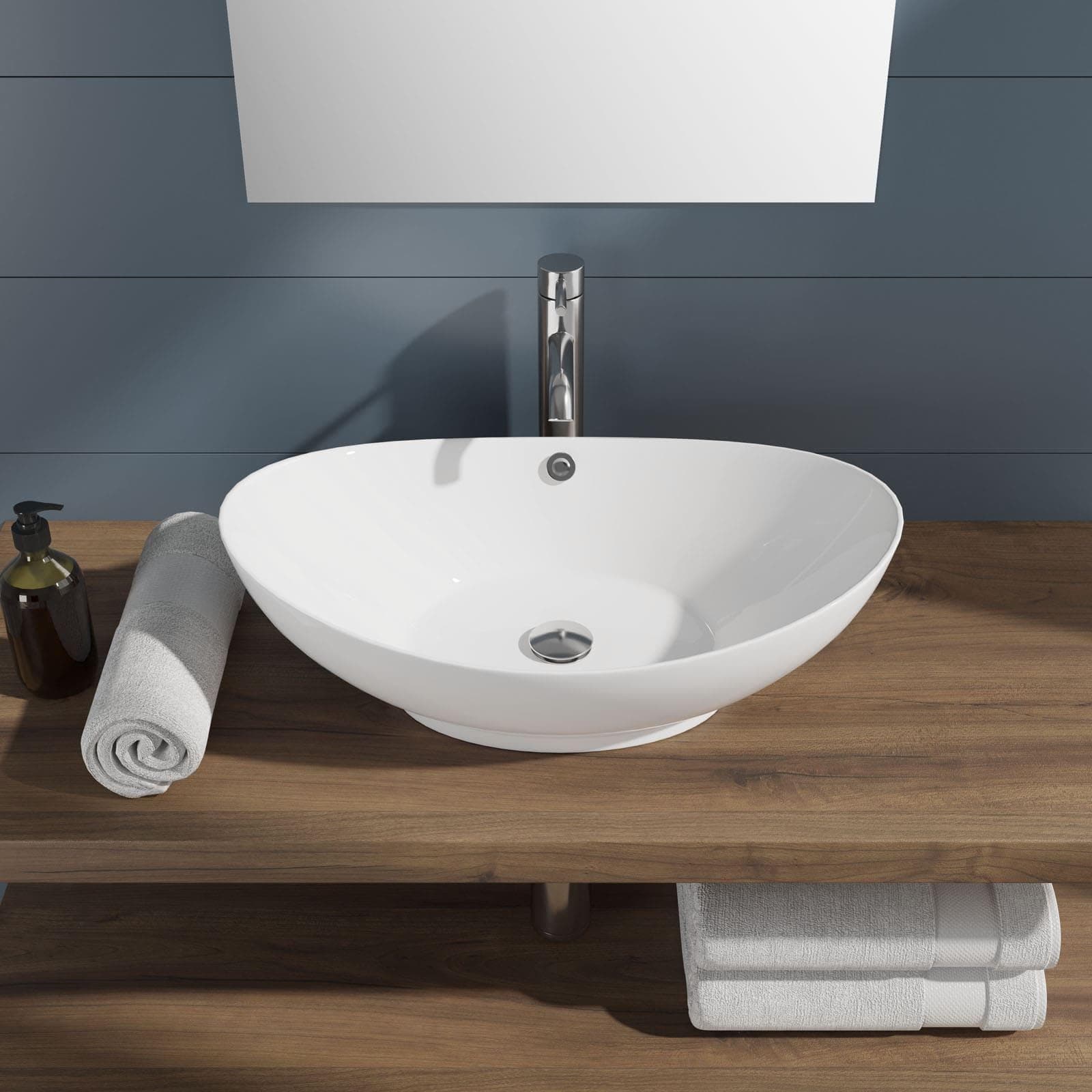 Lavabo ovale a bacinella 60x37 cm in ceramica bianco lucido - Cloe