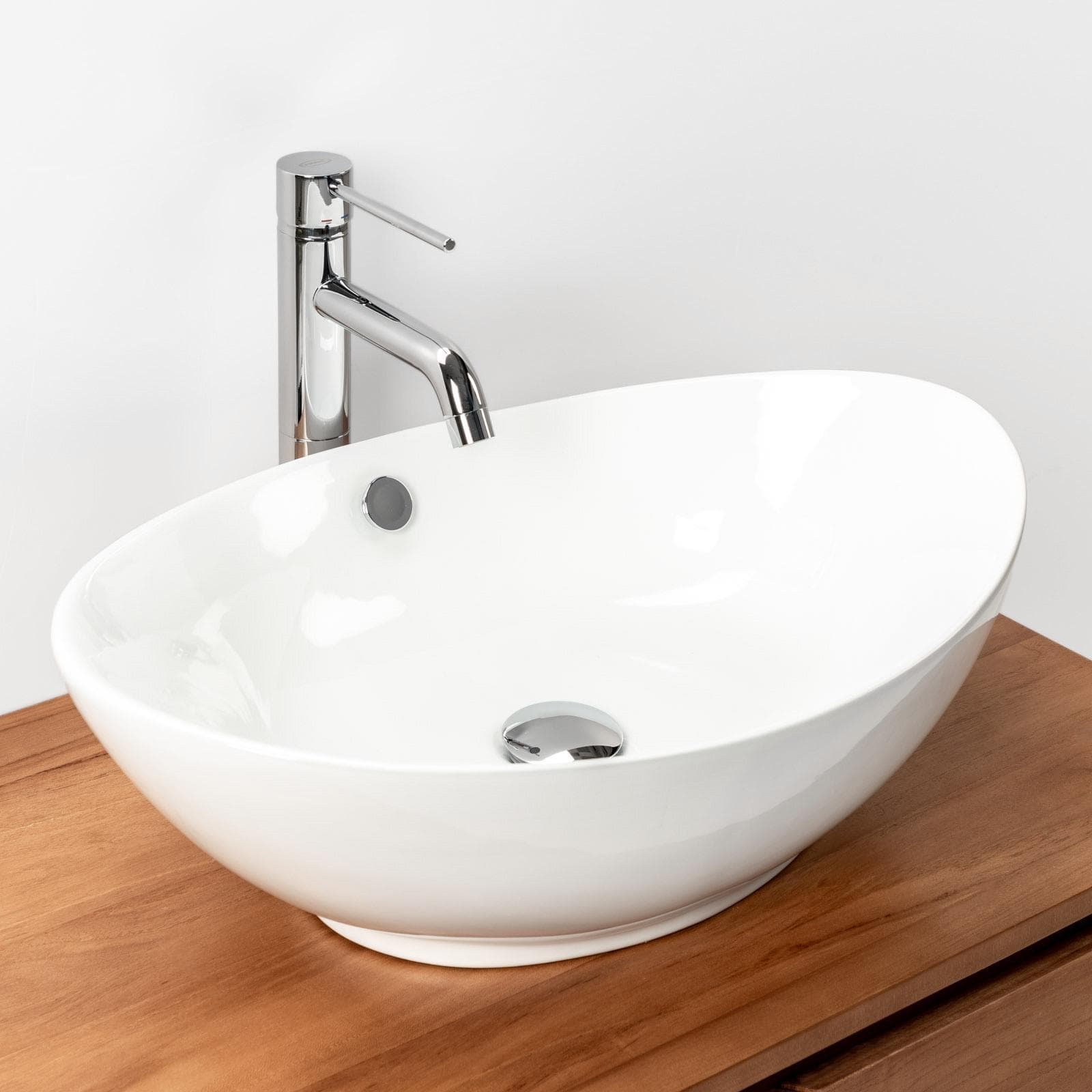 Lavabo ovale a bacinella 60x37 cm in ceramica bianco lucido - Cloe