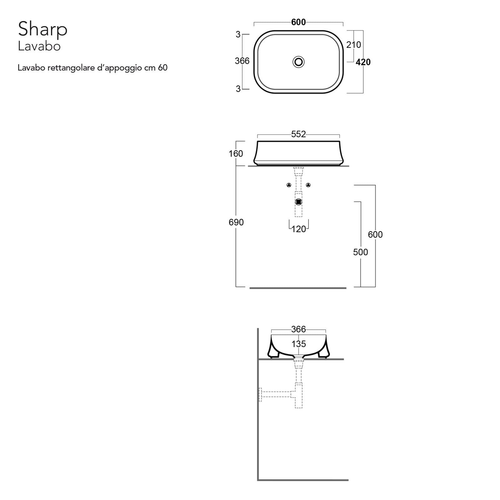 Lavabo per mensola da 60x42 cm rettangolare nero matt - Sharp di Simas