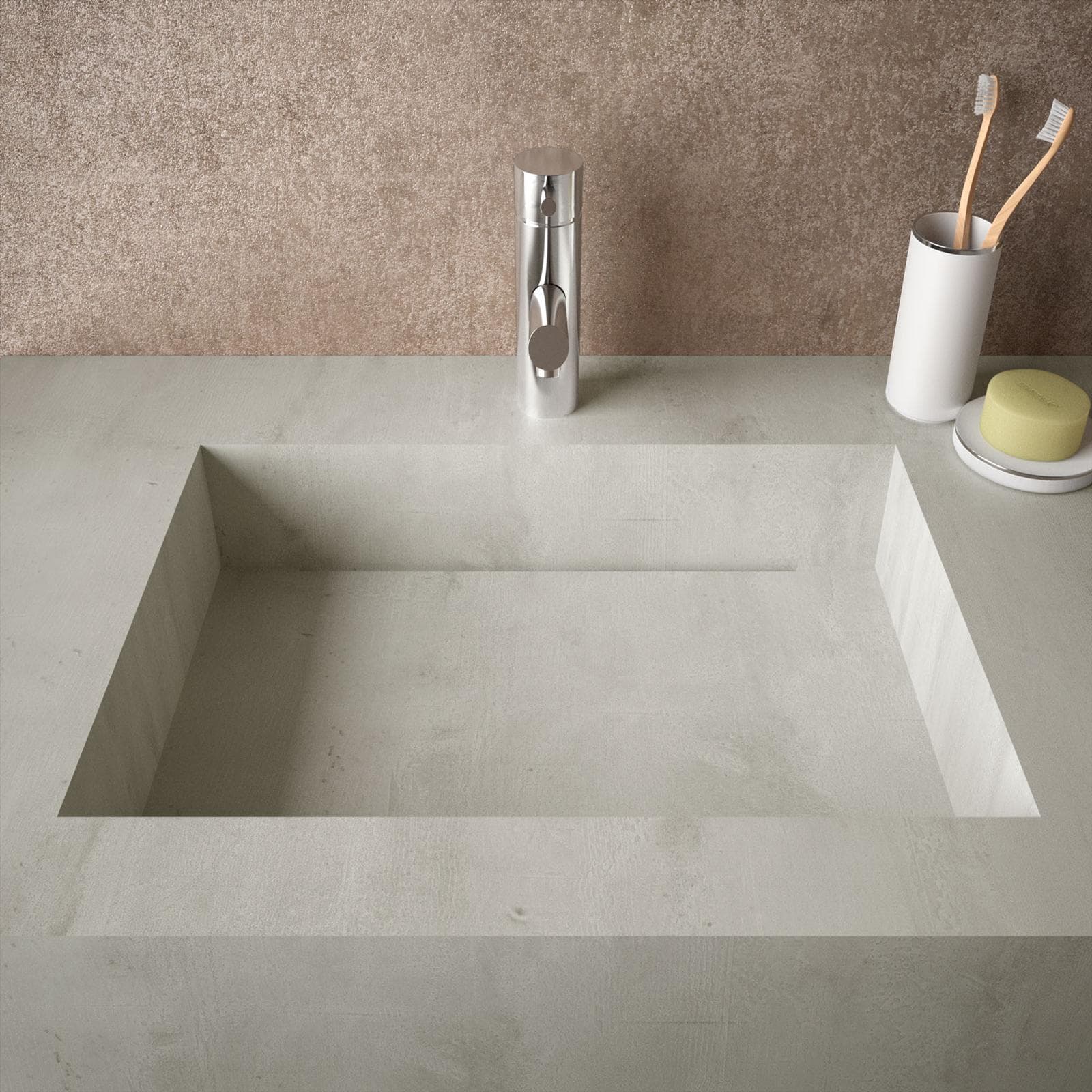 Lavabo rettangolare sospeso con vasca a destra 120x46 cm in hpl grigio cemento alfa - Jalama