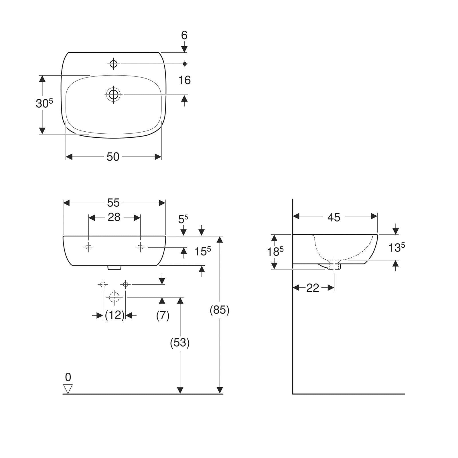 Lavabo sospeso 55 cm ceramica Serie Fantasia - Geberit