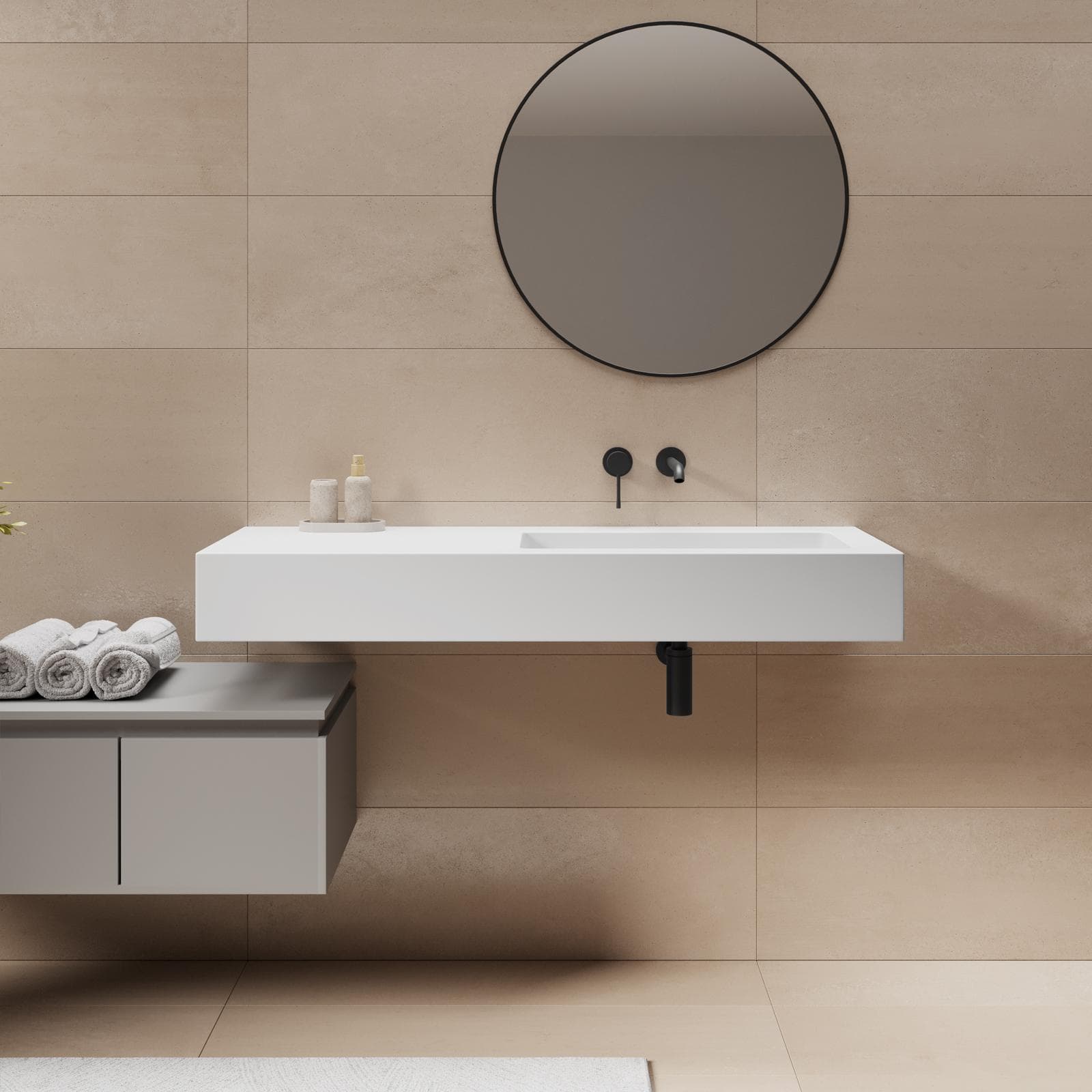 Lavabo 120X46 cm con vasca dx bianco opaco - Agua