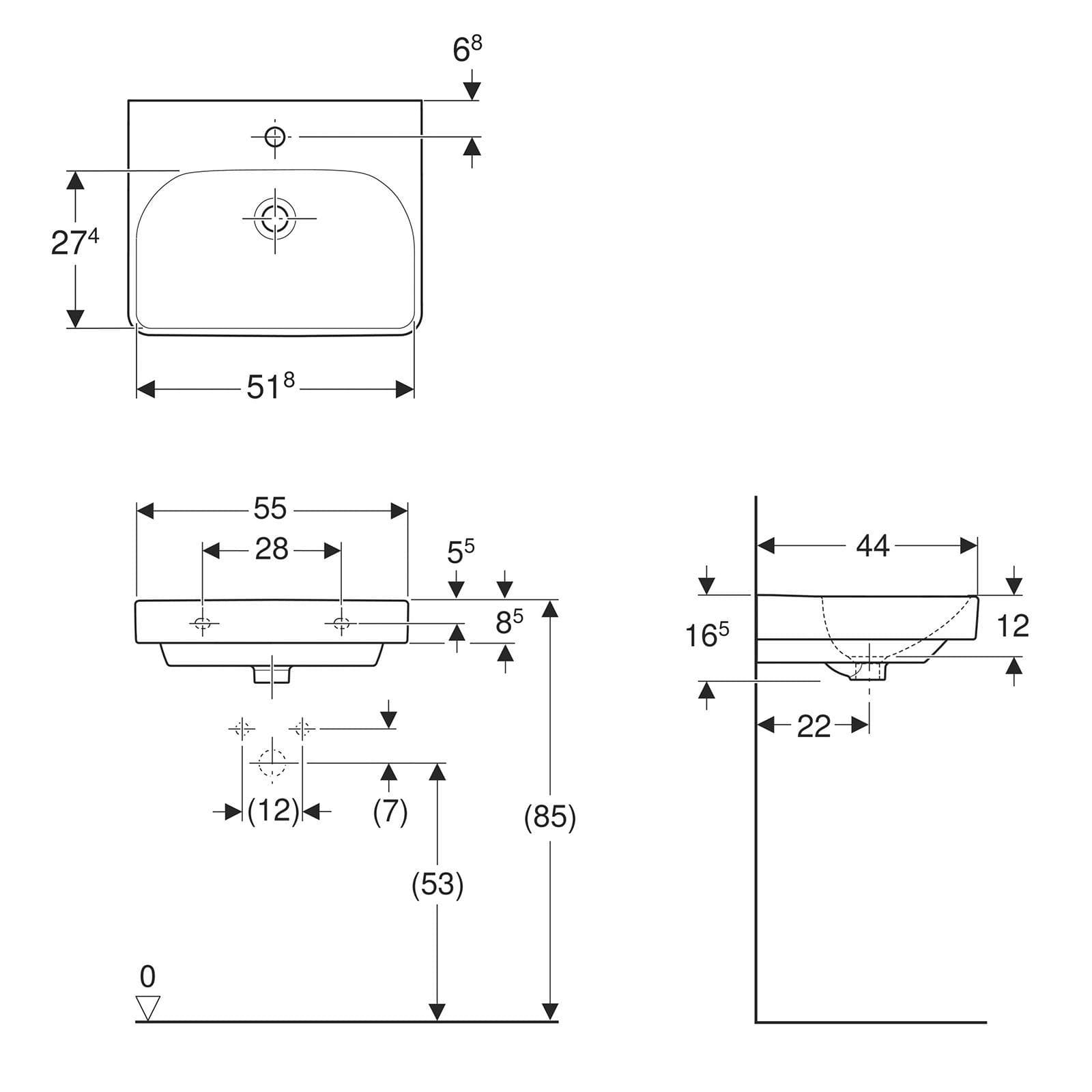 Lavabo sospeso o da appoggio 55 cm ceramica Serie Smyle Square - Geberit