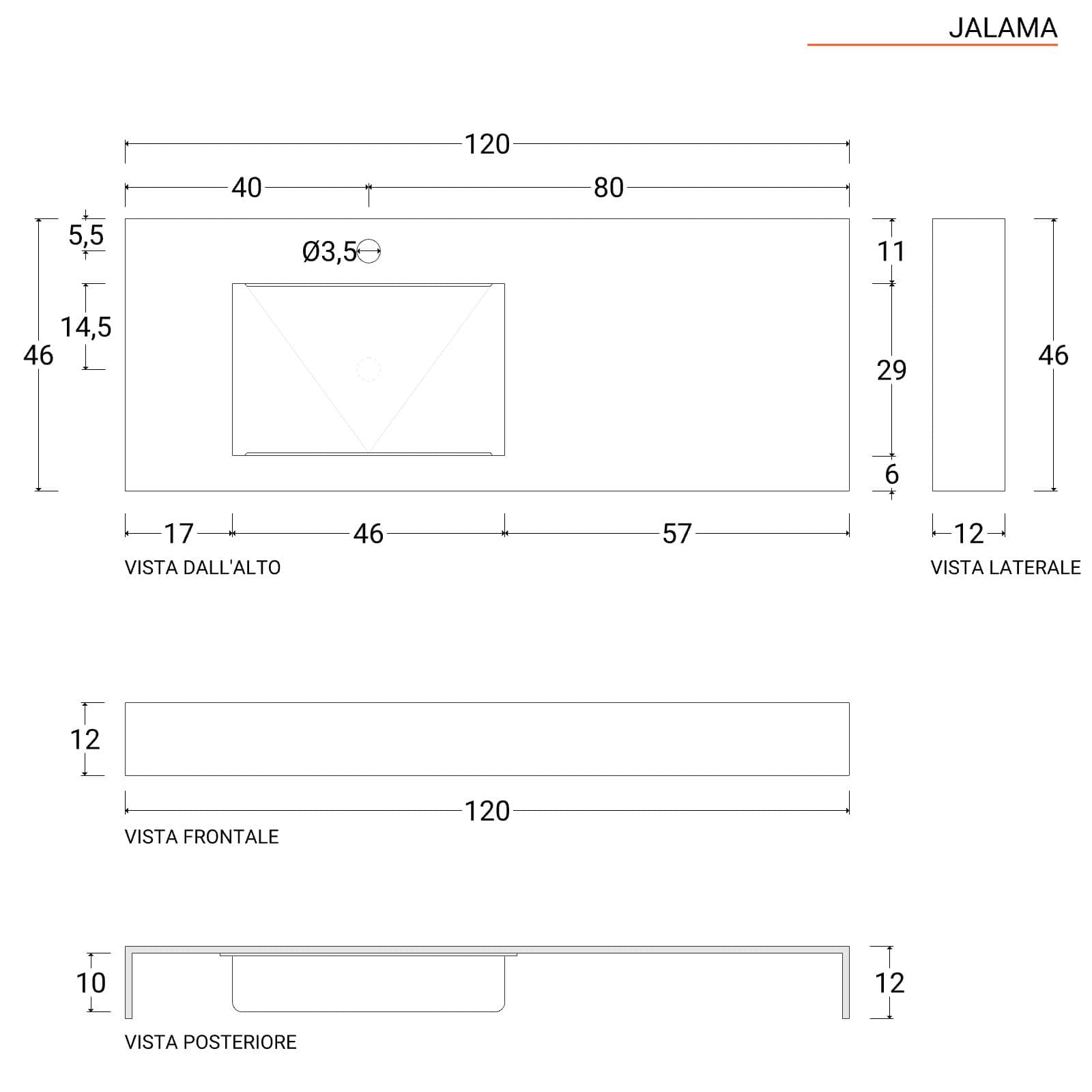 Lavabo sospeso rettangolare 120x46 cm rovere naturale in hpl vasca a sinistra - Jalama