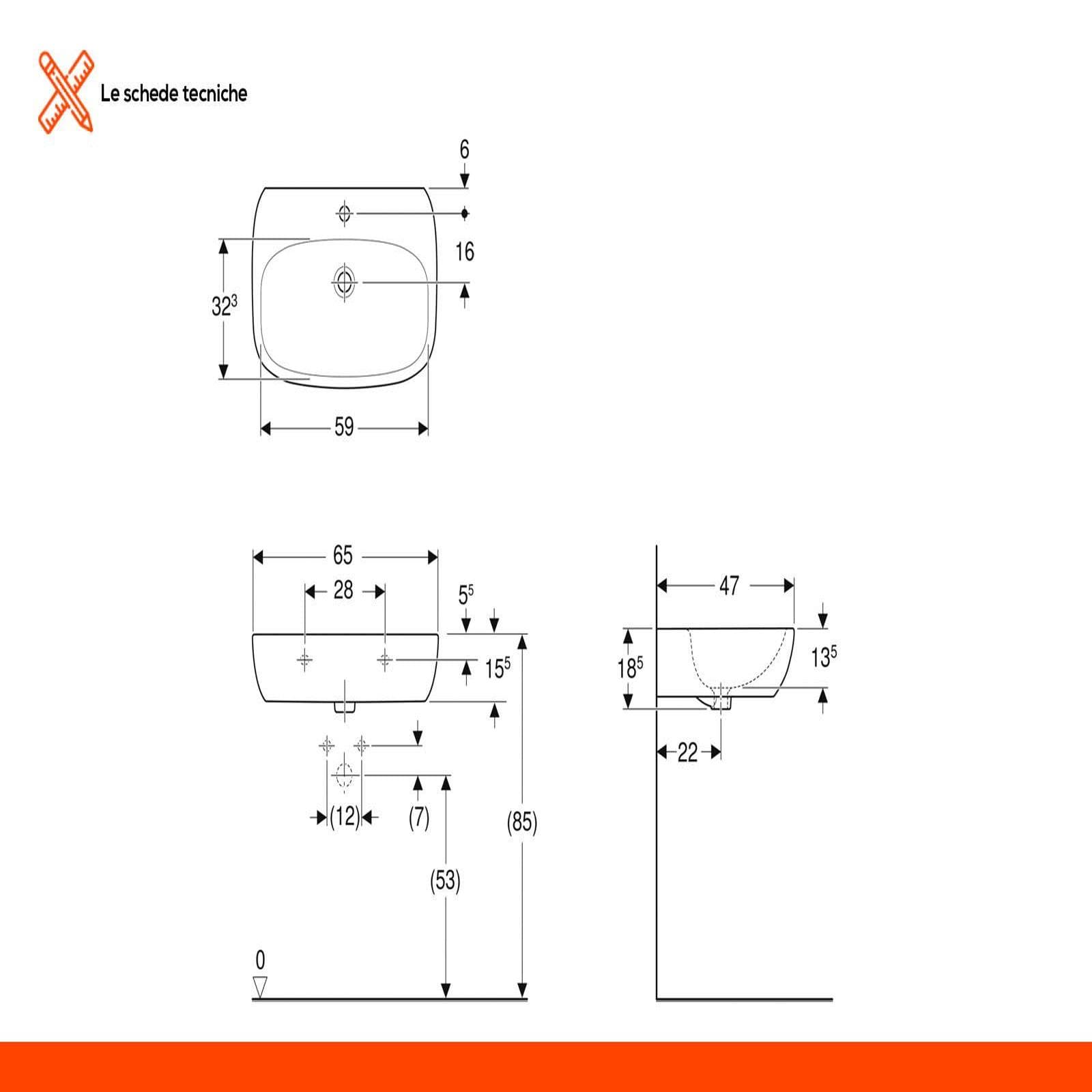 Lavabo sospeso 65 cm ceramica Serie Fantasia - Geberit