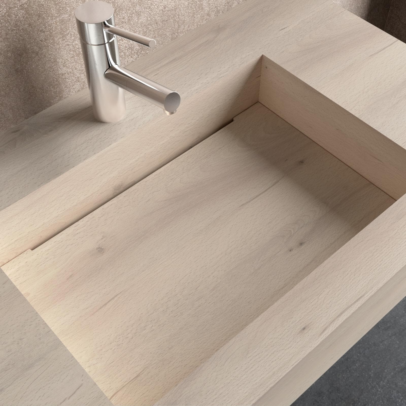 Lavabo sospeso top HPL 100x46cm vasca destra rovere polare - Jalama