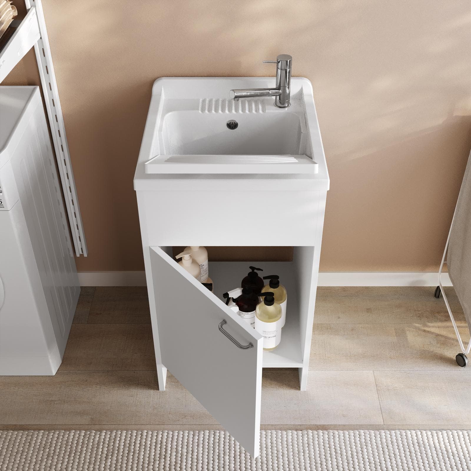 Lavatoio 45x50 cm con vasca e kit di scarico bianco