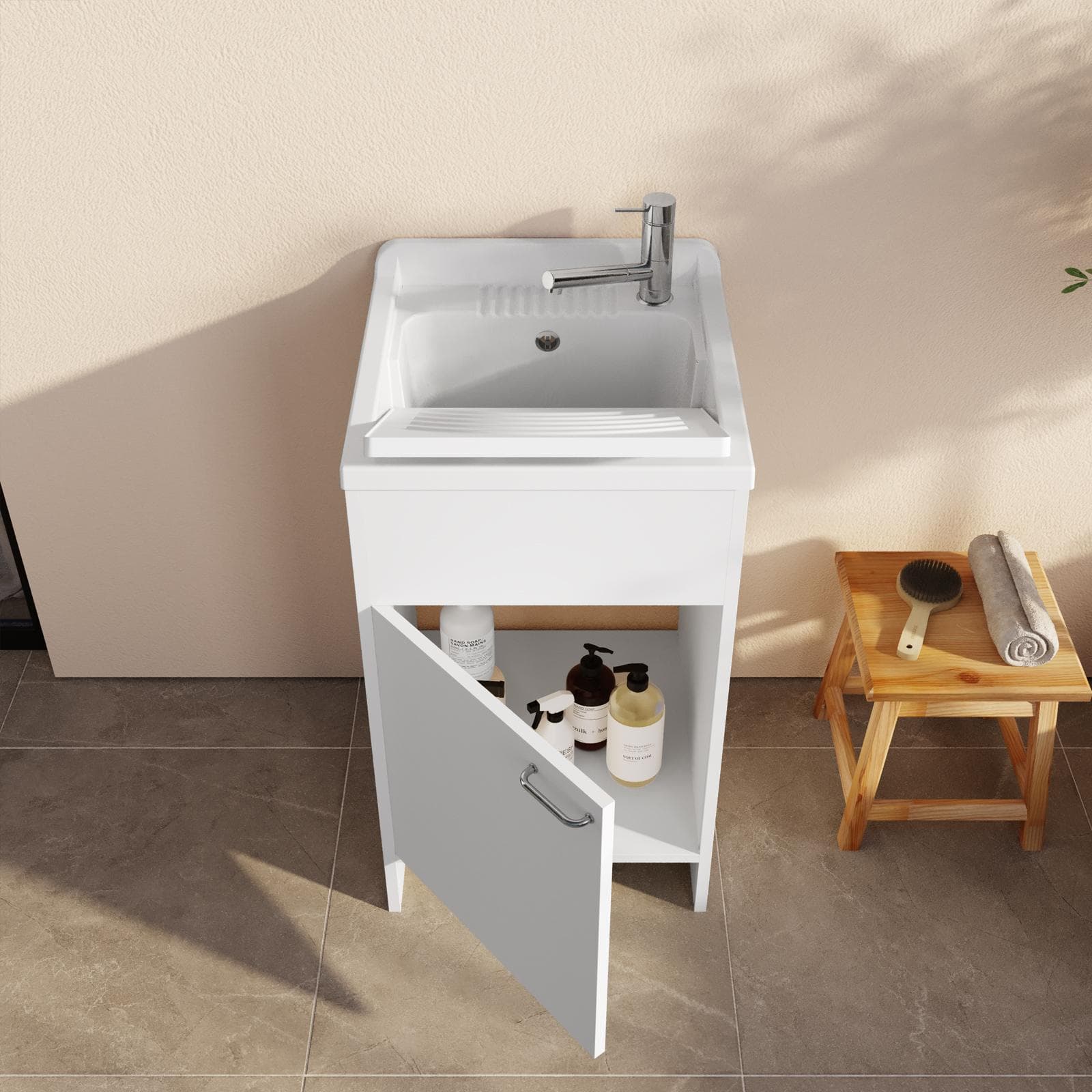 Lavatoio 50x50 cm con vasca e kit di scarico bianco