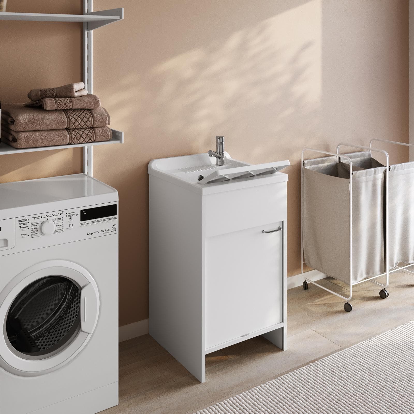 Lavatoio 50x50 cm con vasca e kit di scarico bianco