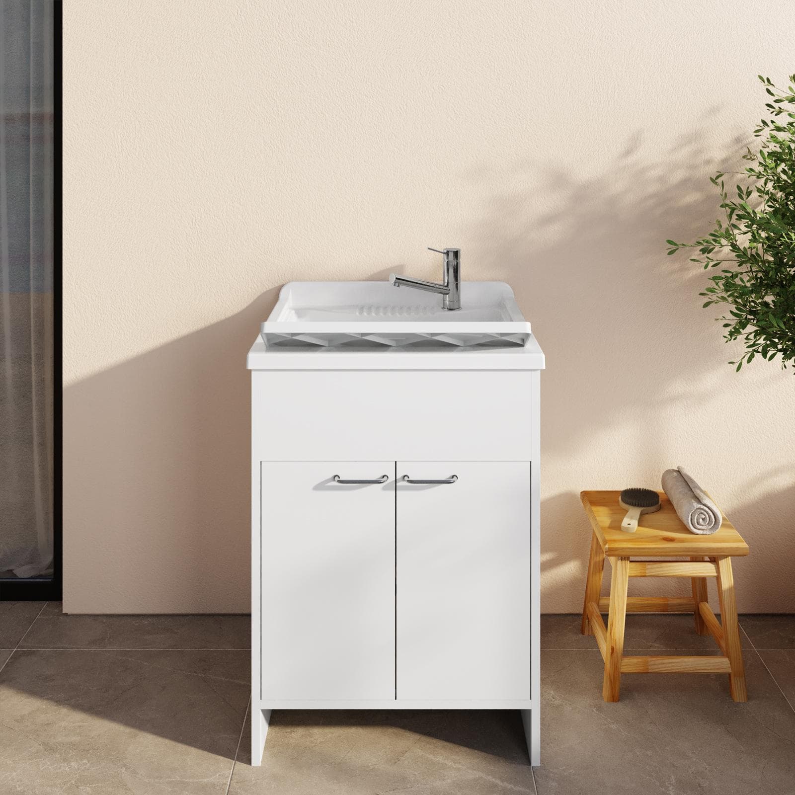 Lavatoio 60x50 cm con vasca e kit di scarico bianco