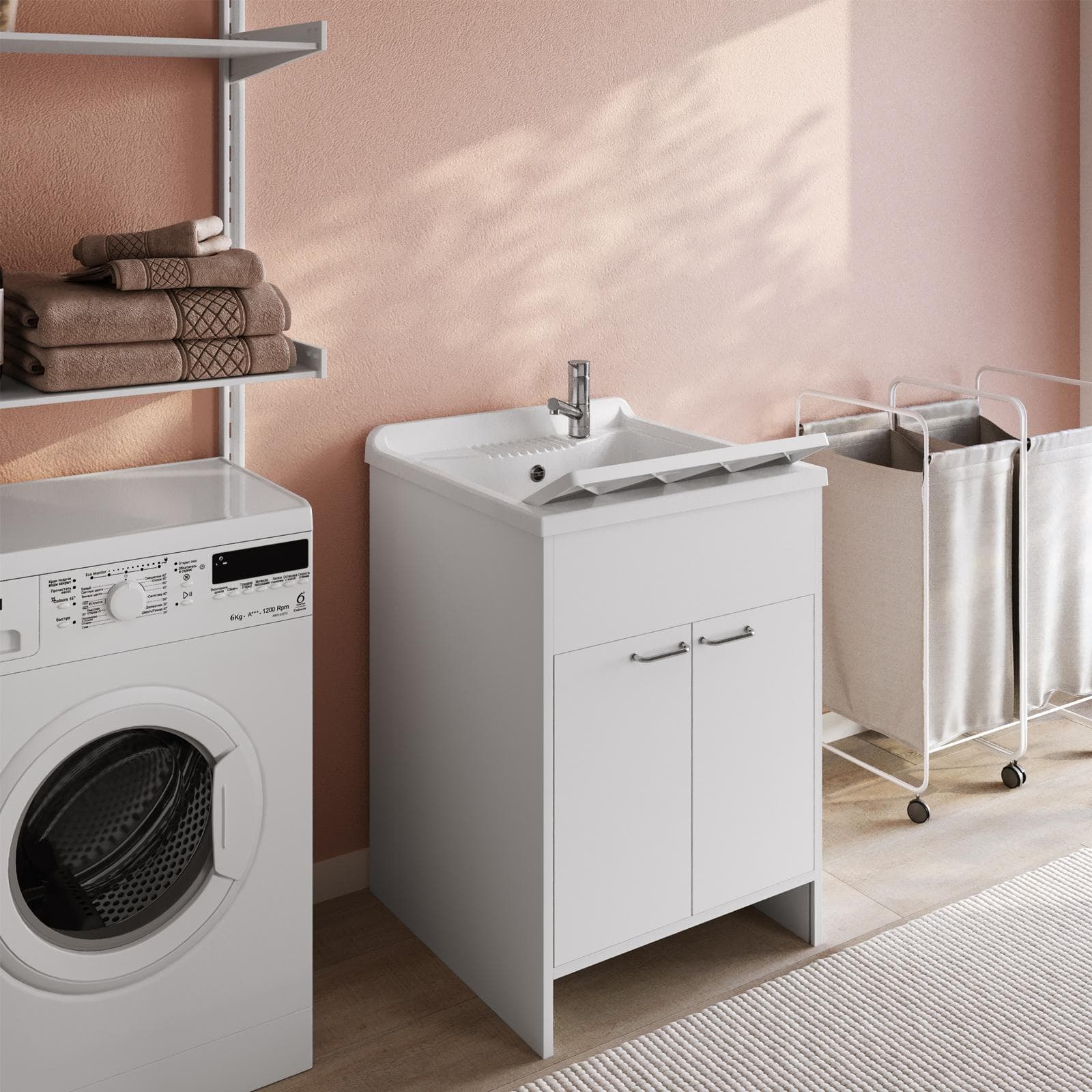 Lavatoio 60x50 cm con vasca e kit di scarico bianco