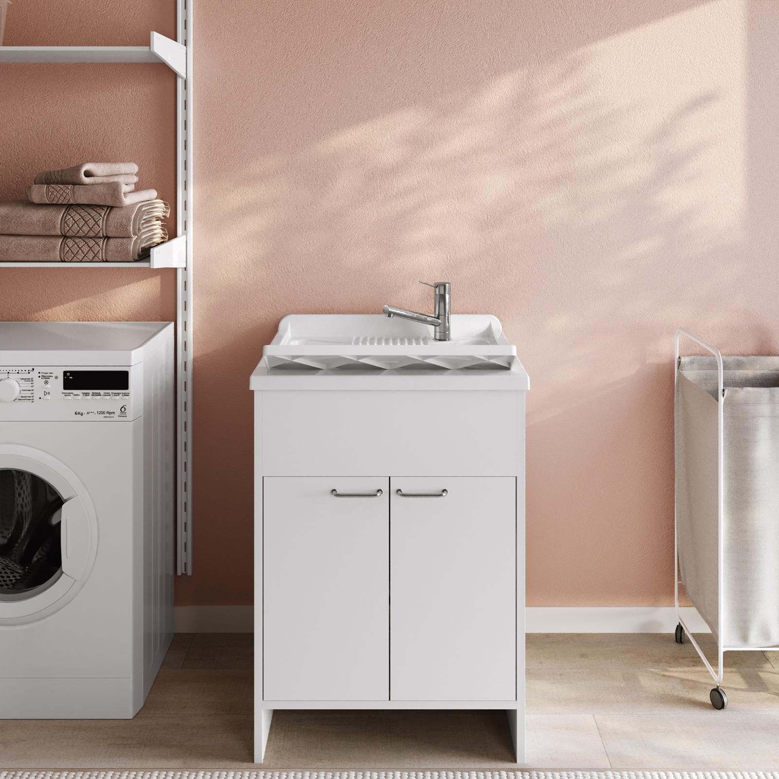 Lavatoio 60x50 cm con vasca e kit di scarico bianco