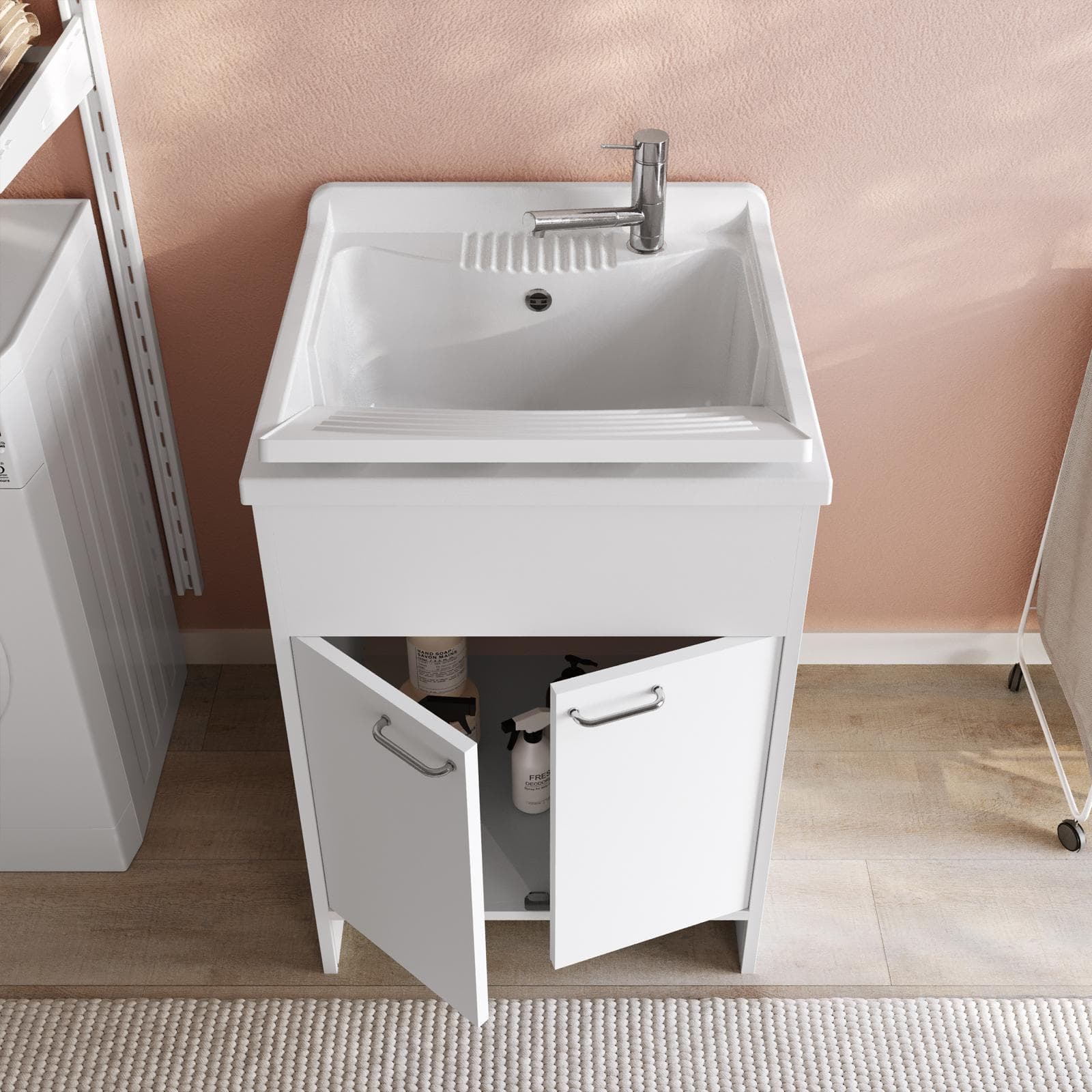 Lavatoio 60x60 cm con vasca e kit di scarico bianco