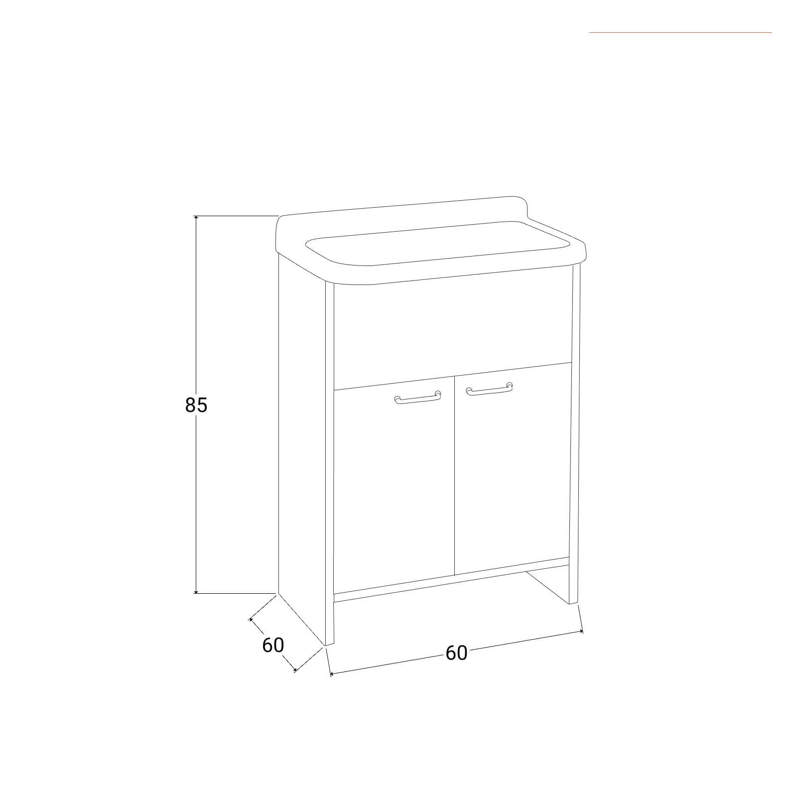 Lavatoio 60x60 cm con vasca e kit di scarico bianco
