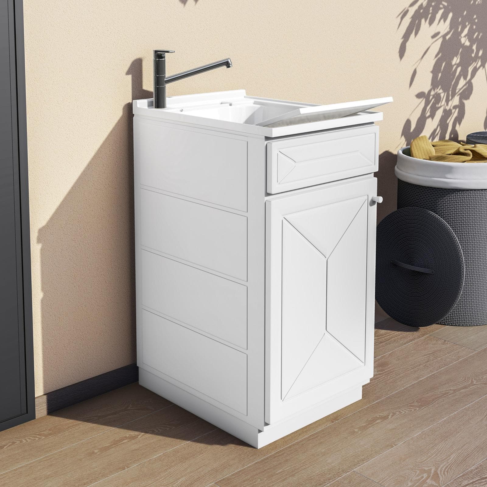 Mobile lavatoio per interno o esterno 45x60 anta + vasca e asse lavapanni