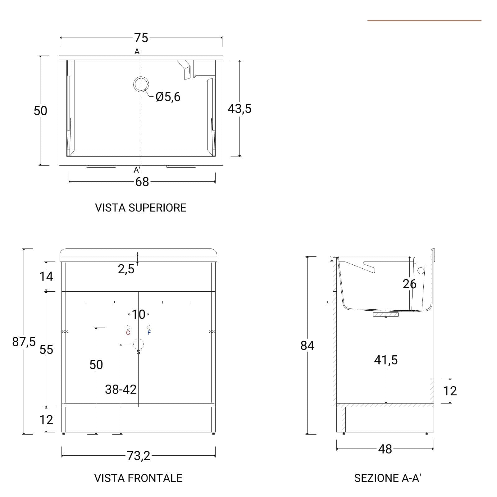 Lavatoio Lindo Max Colavene 75x50x86 con tavola lavapanni bianco opaco