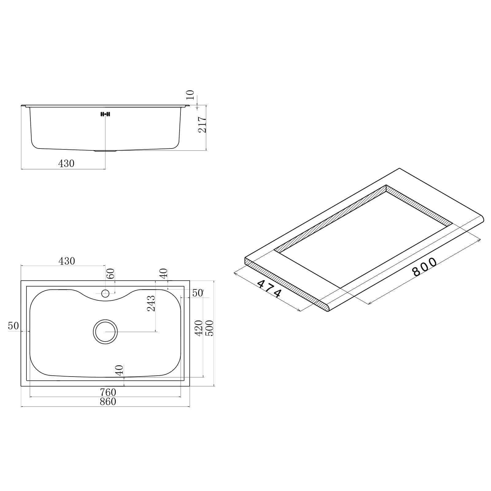 Lavello Apell Criteria incasso flat 86x51 cm arredo cucina moderna