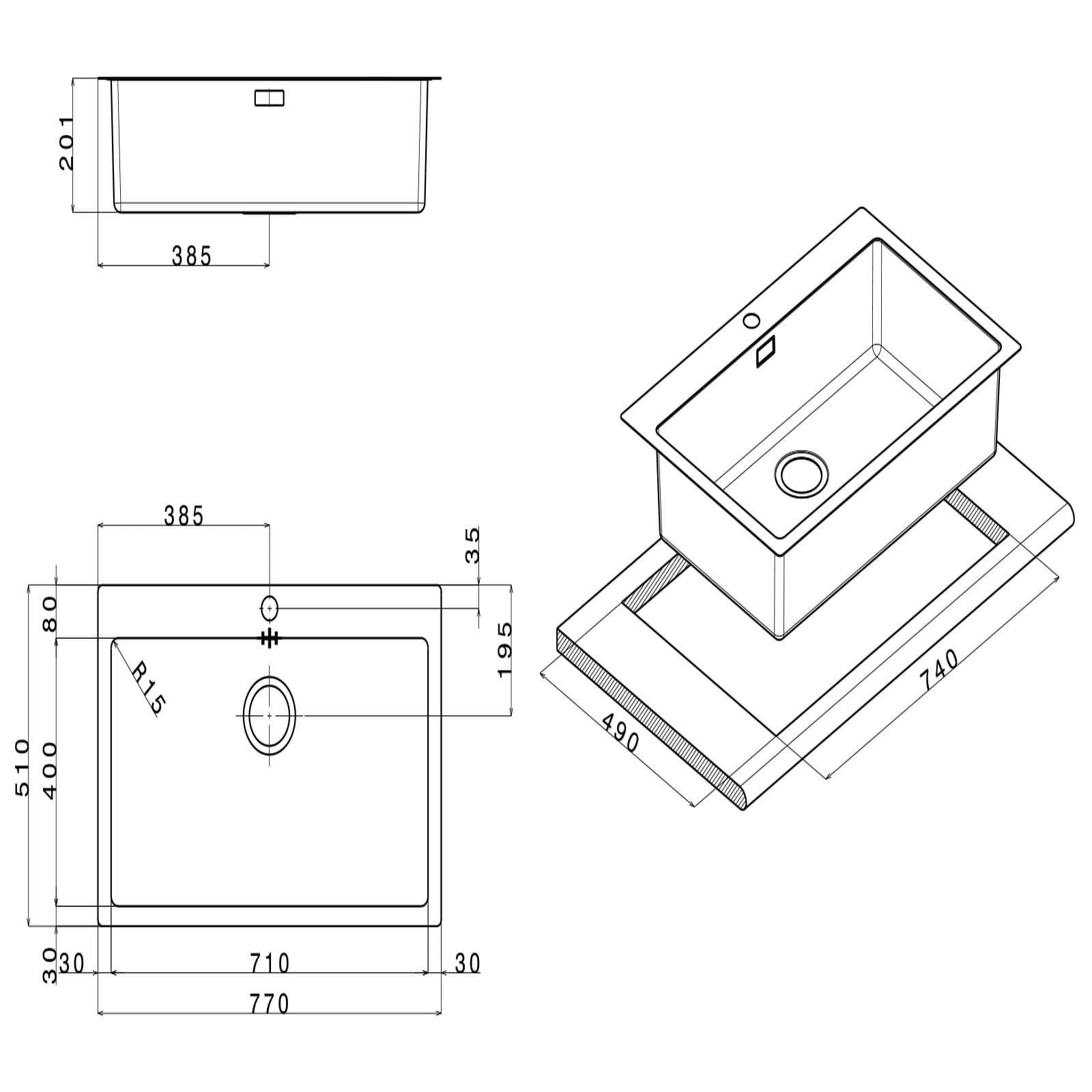 Lavello Apell Linear Plus cucina in acciaio spazzolato 77x51 cm vasca grande