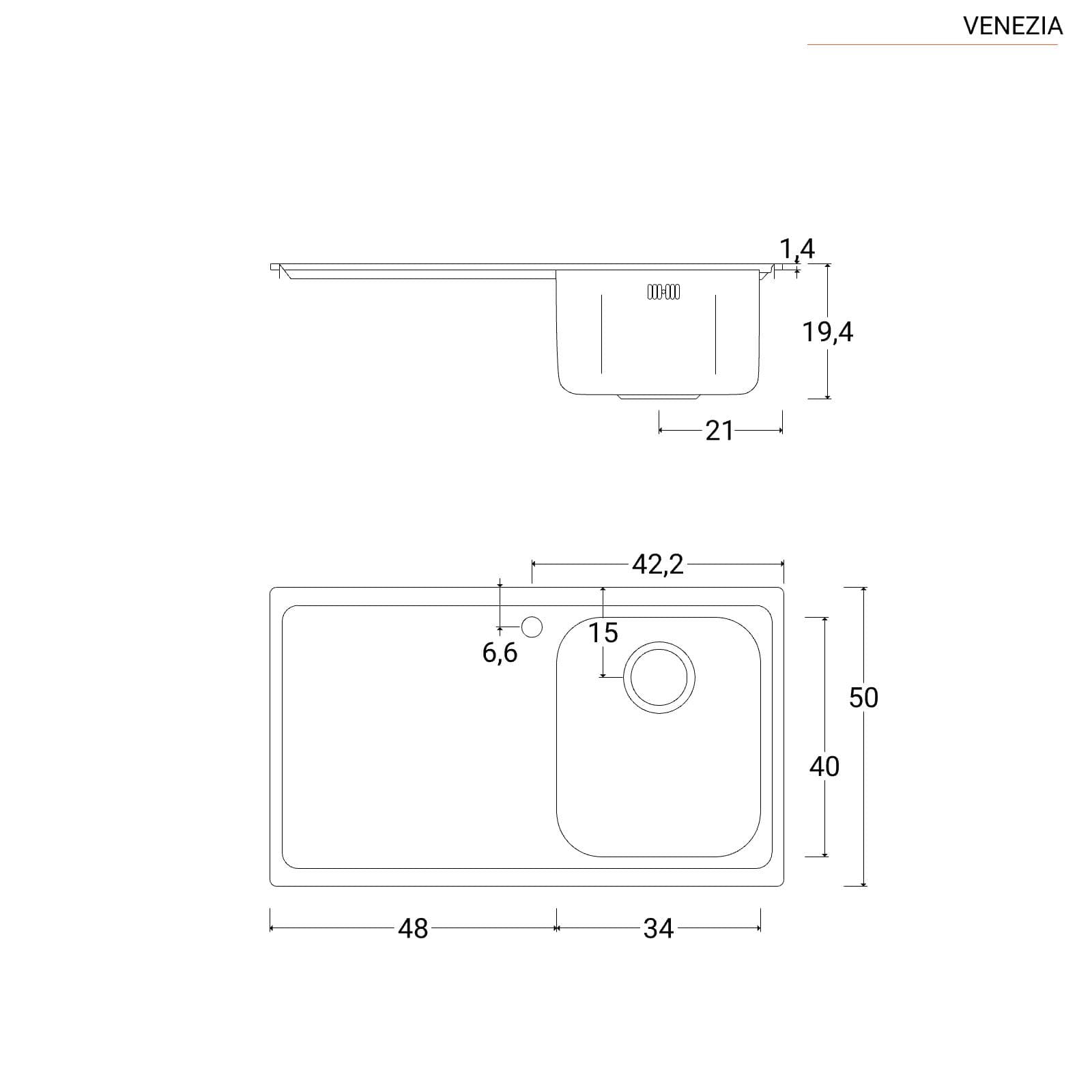 Lavello Apell Venezia acciaio inox 86x50 cm gocciolatoio a sinistra