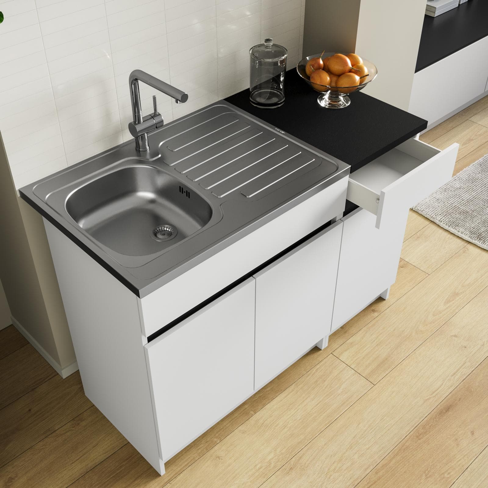 Lavello da incasso reversibile in acciaio inox 80x60 cm con vasca singola e gocciolatoio