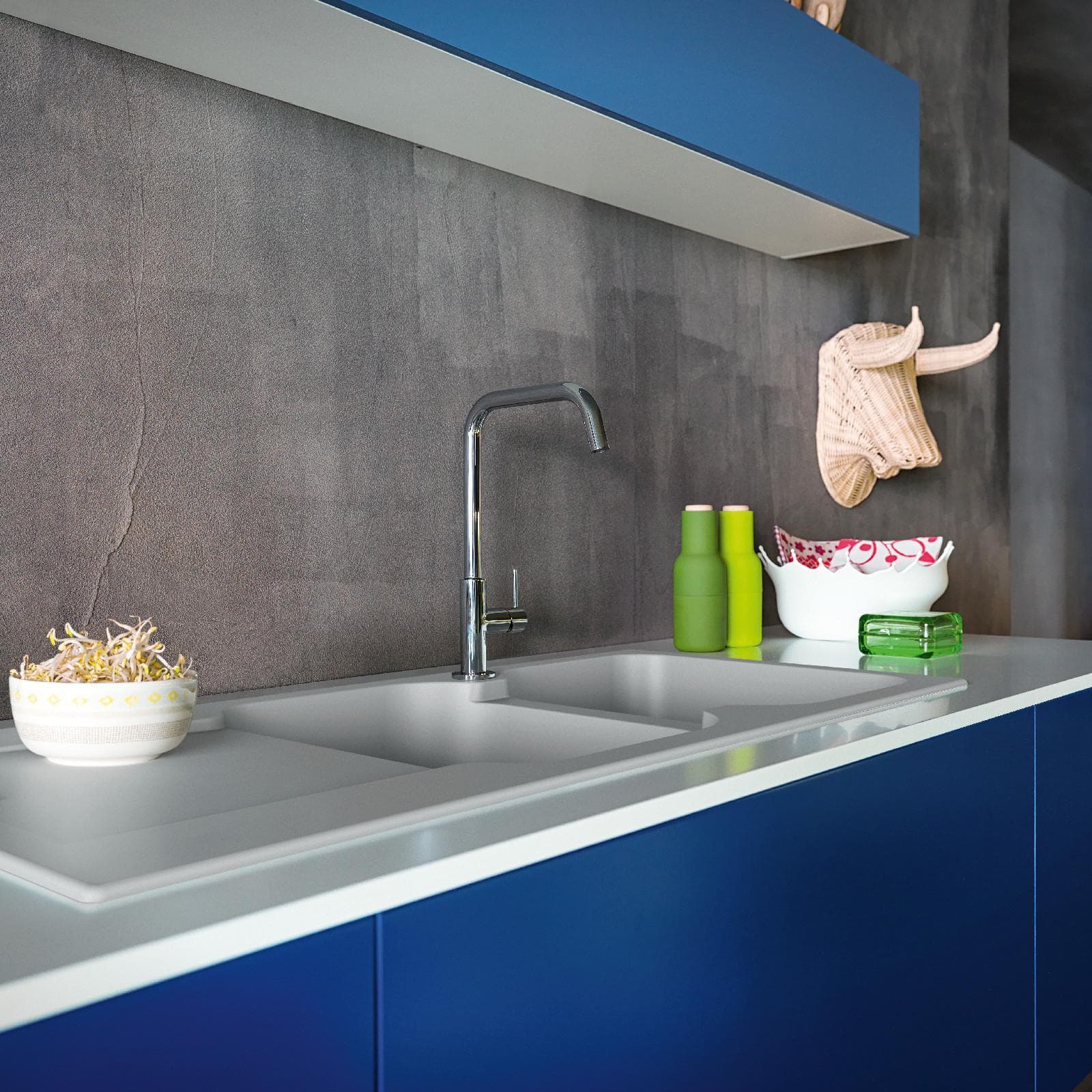 Lavello Franke Kite cucina in tectonite grigio con doppia vasca e gocciolatoio