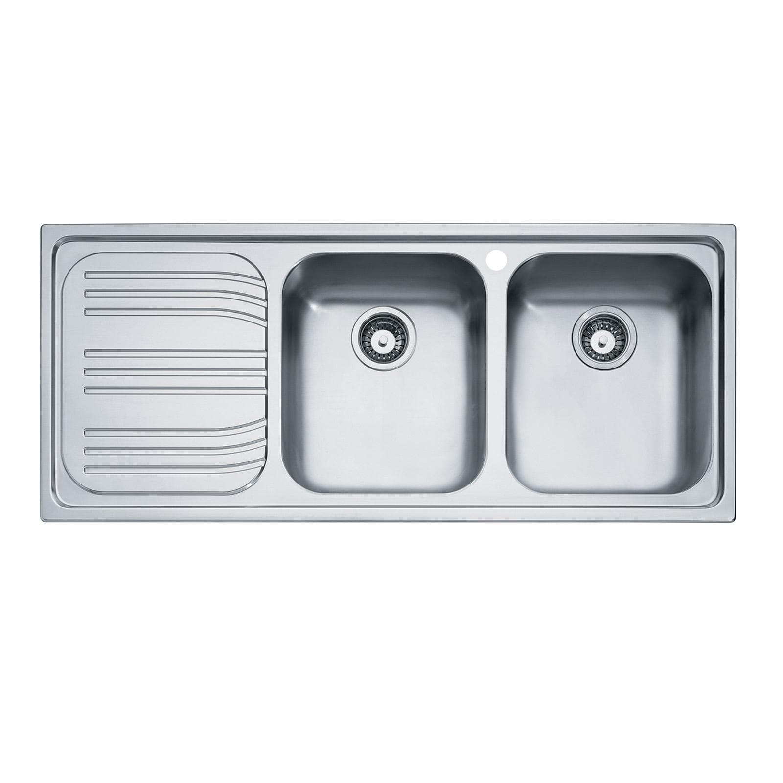 Lavello Franke Radar 116x50 cm da incasso in acciaio inox con doppia vasca e gocciolatoio a sinistra Franke