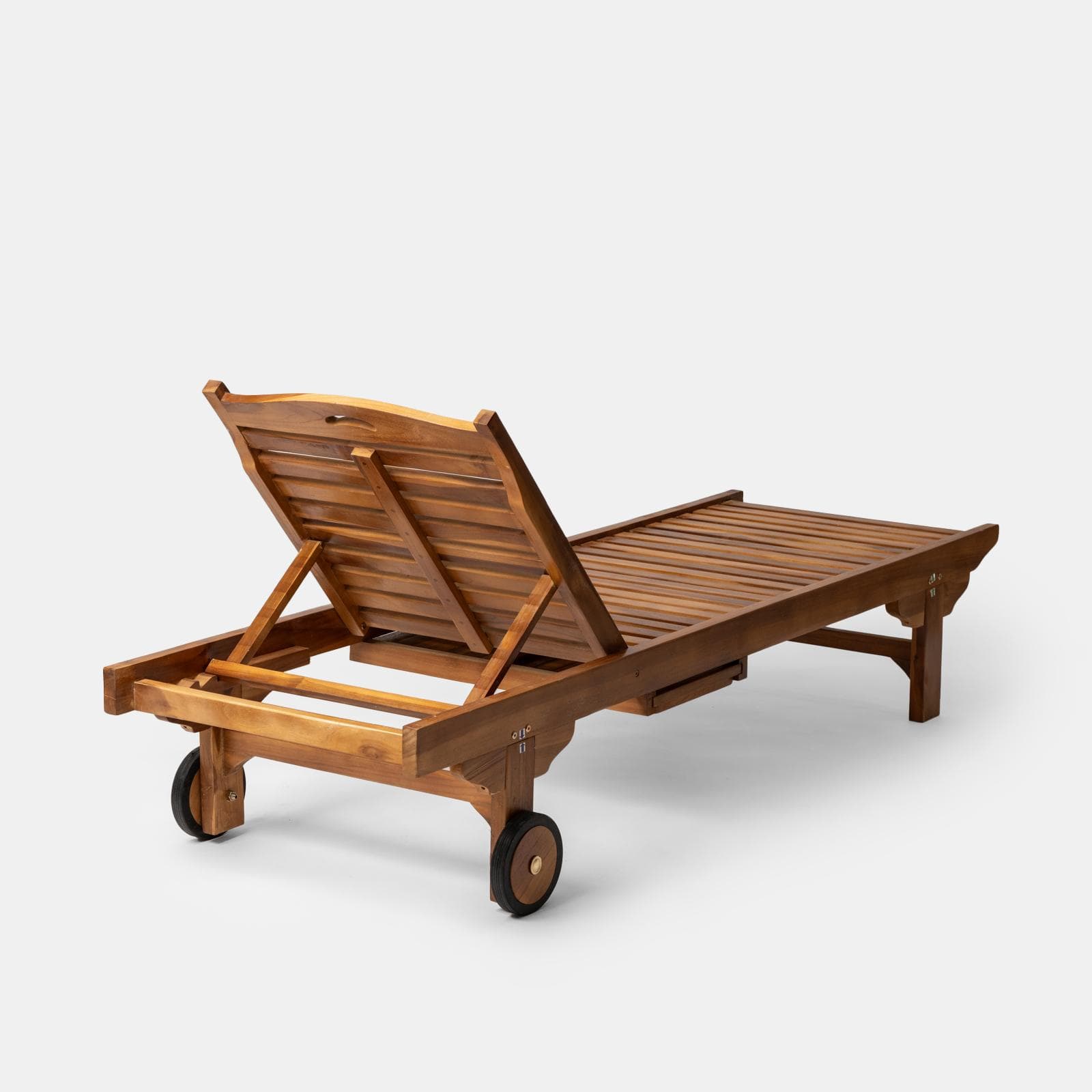 Lettino prendisole reclinabile in legno teak con vassoio scorrevole - Louis