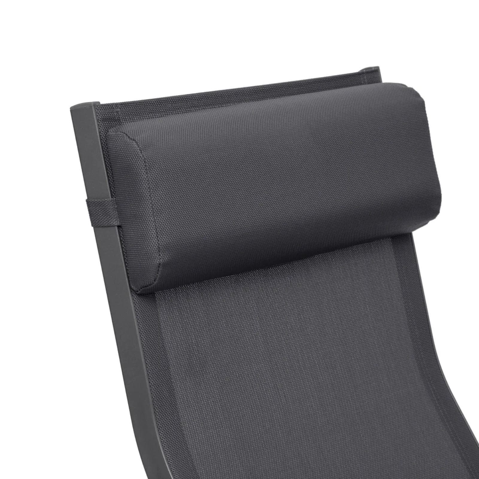 Lettino prendisole con cuscino poggiatesta e braccioli in alluminio e textilene grigio scuro - Graciosa