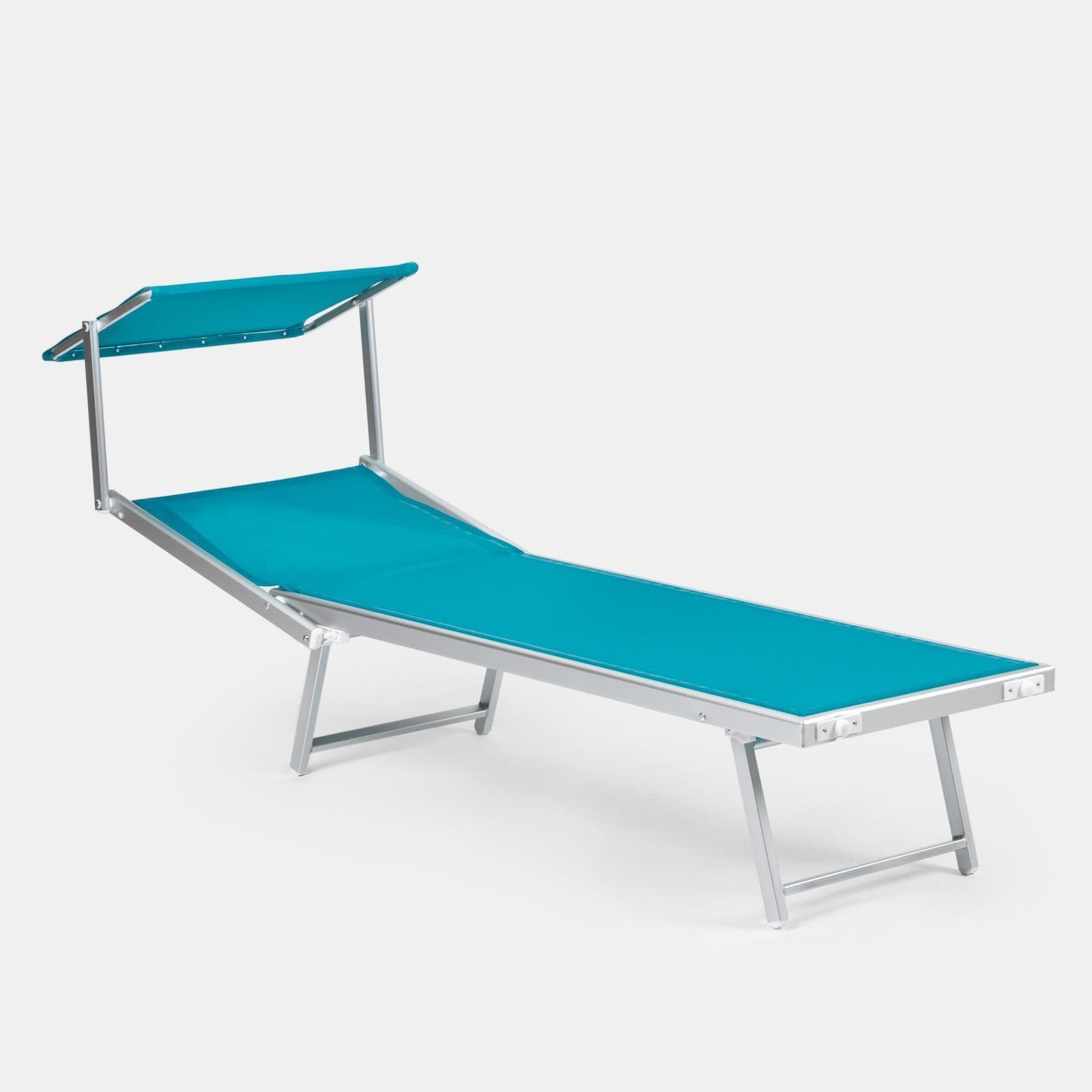 Lettino prendisole reclinabile in alluminio blu tiffany con tettuccio - Aloha